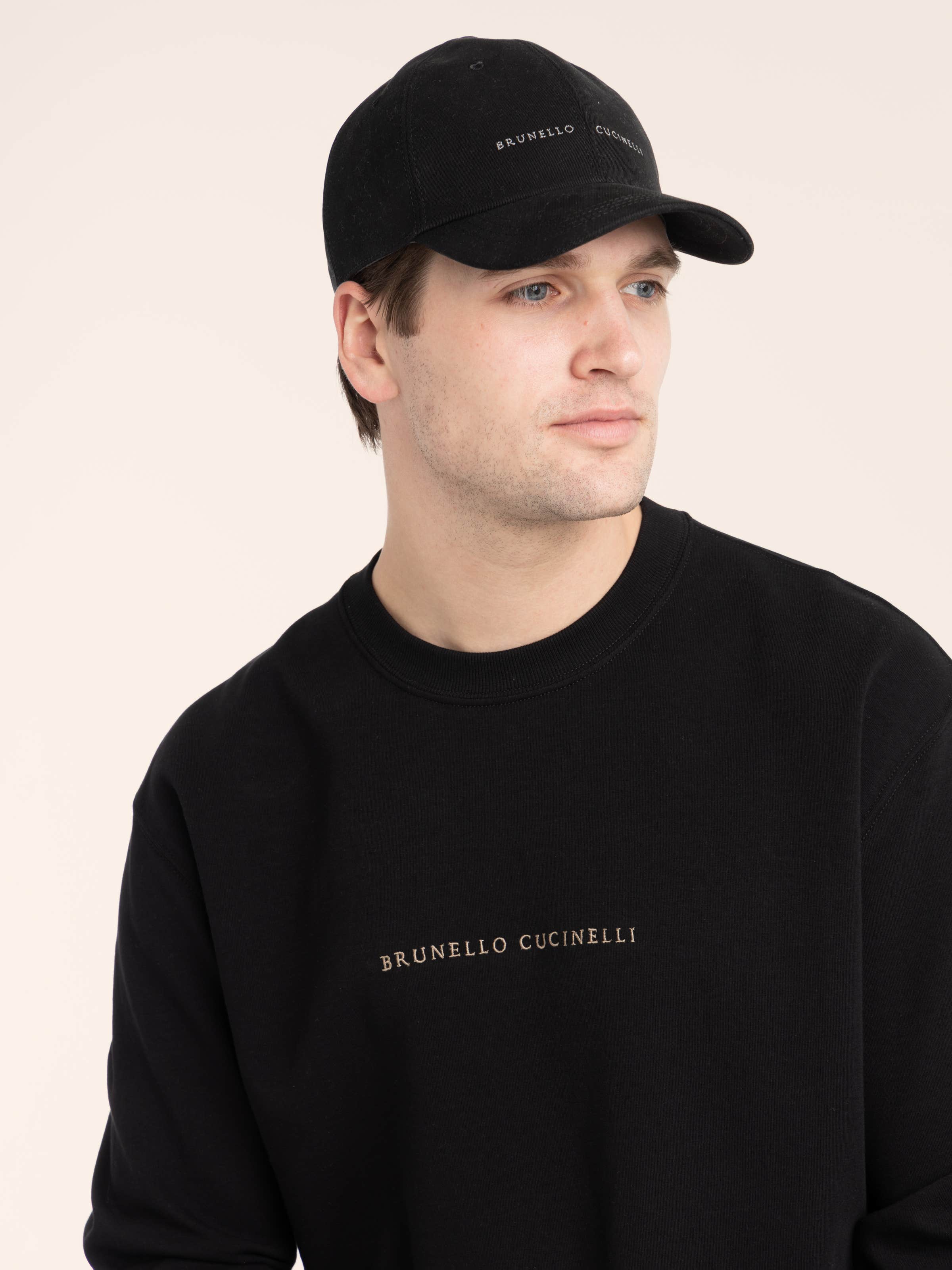 Black Techno Cotton French Terry Sweatshirt with Embroidery