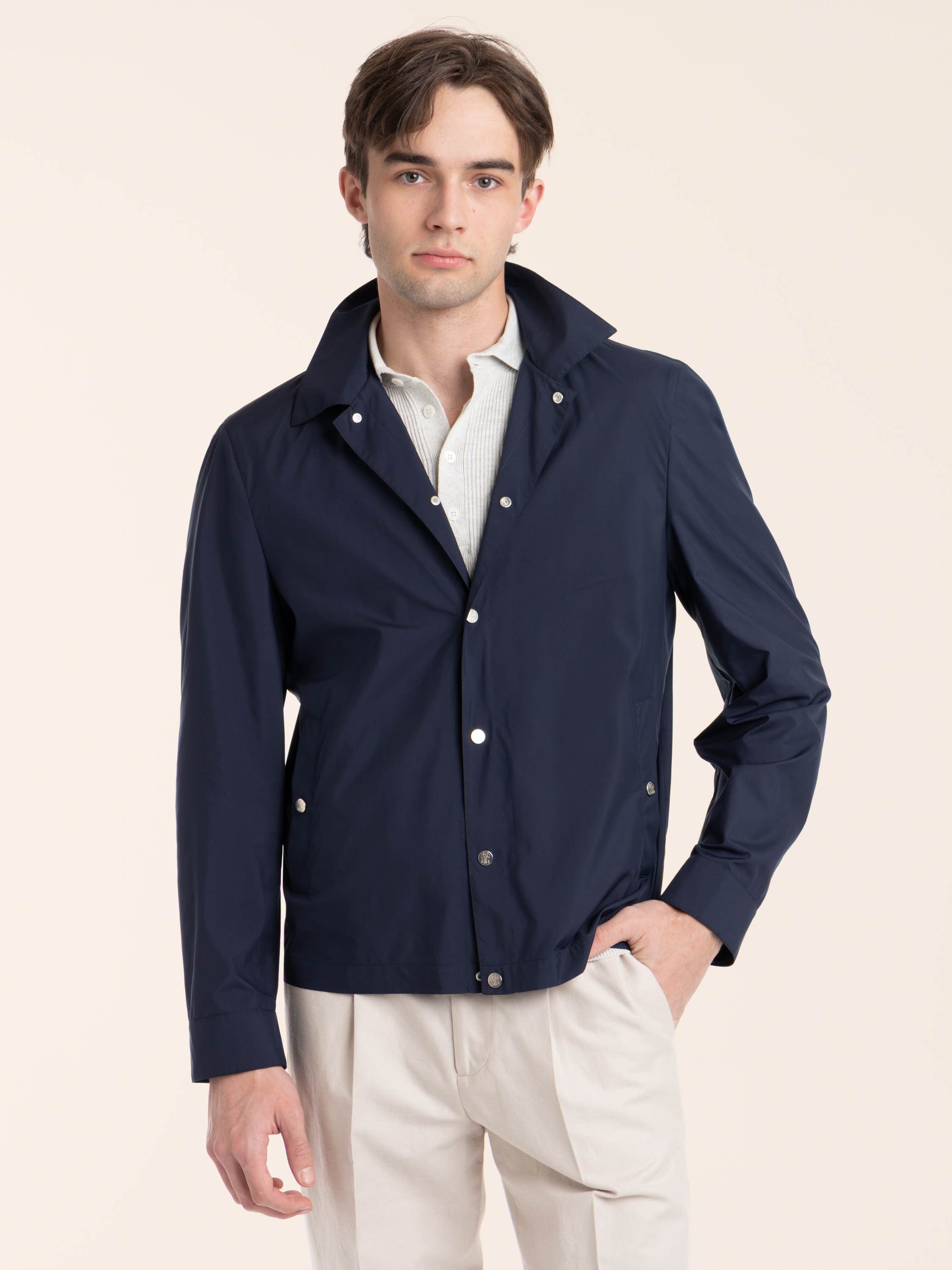 Blue Lightweight Nylon Unlined Outerwear Jacket