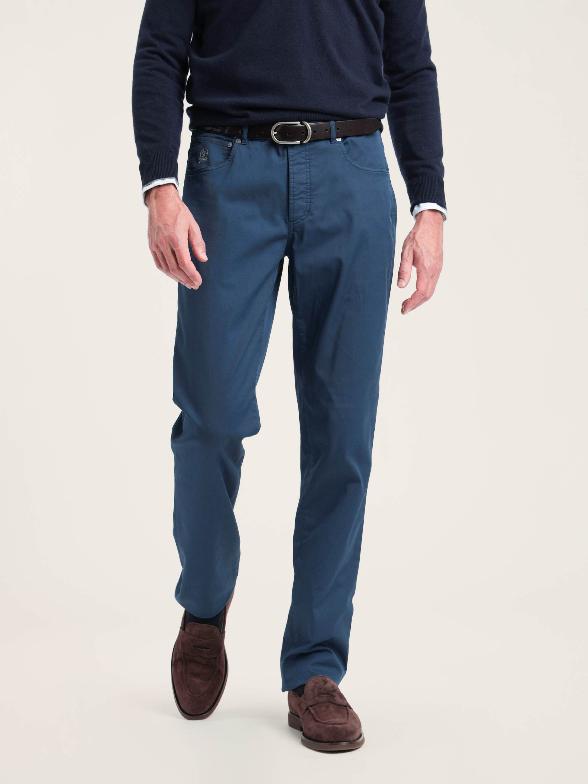 Blue Slim-Fit Stretch Cotton Pants
