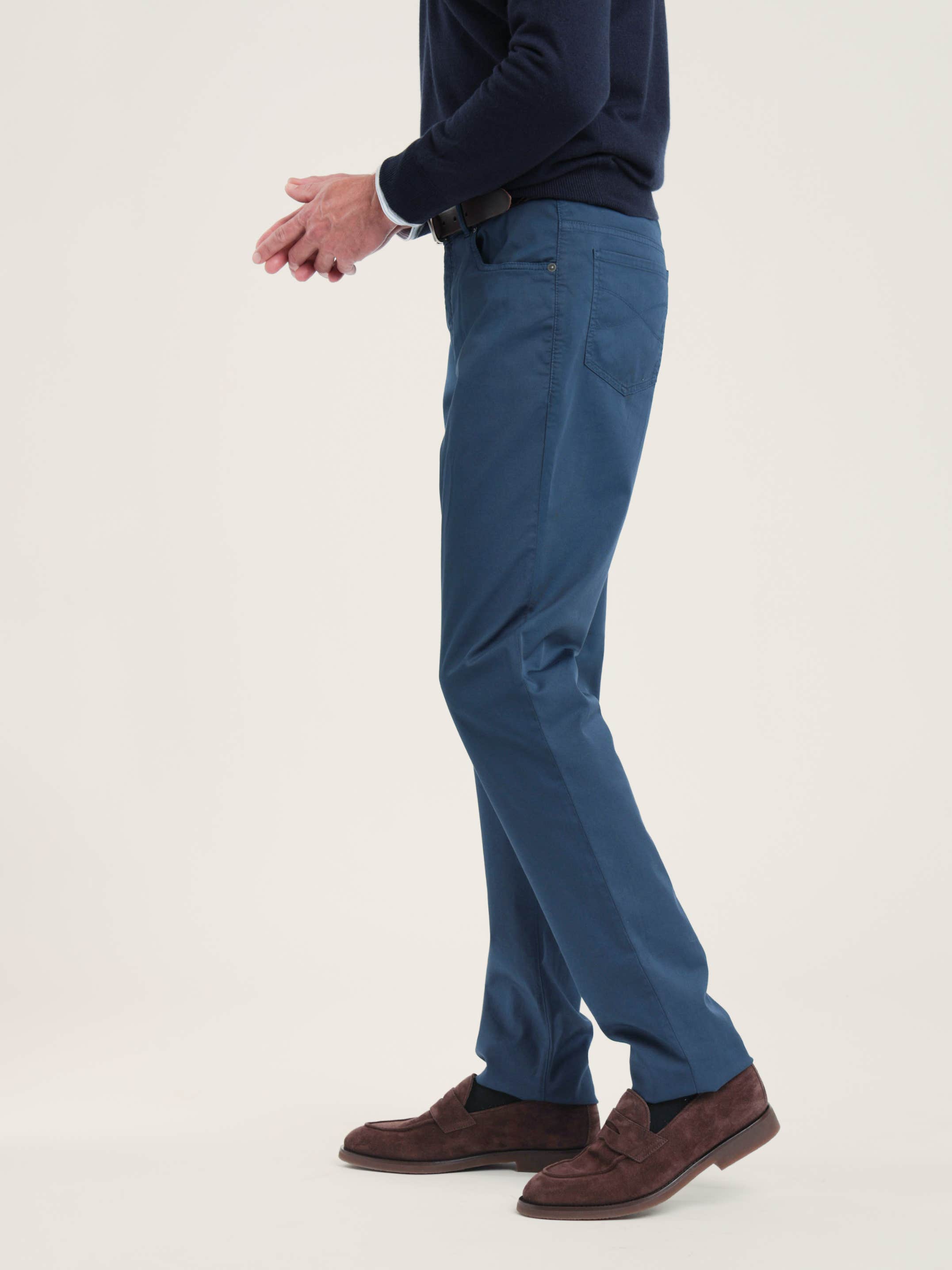 Blue Slim-Fit Stretch Cotton Pants