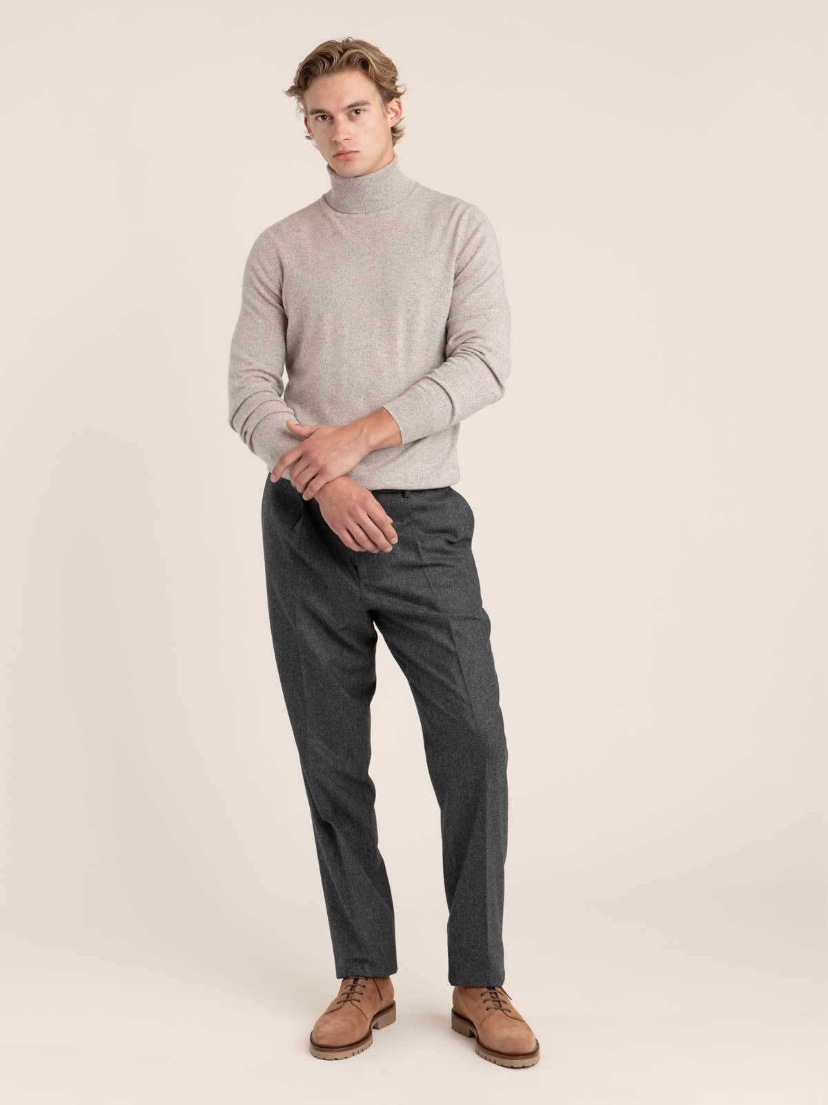 Brown Mouliné Cashmere Turtleneck Sweater