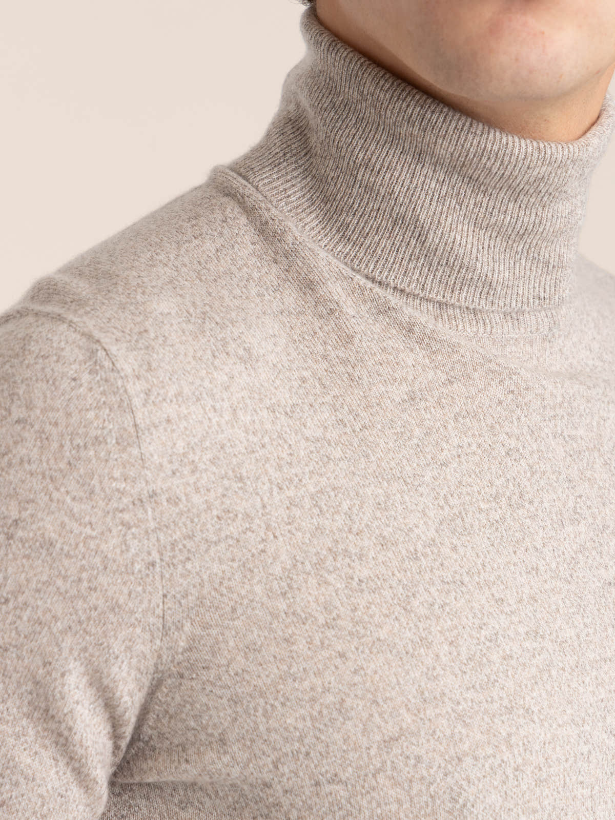 Brown Mouliné Cashmere Turtleneck Sweater