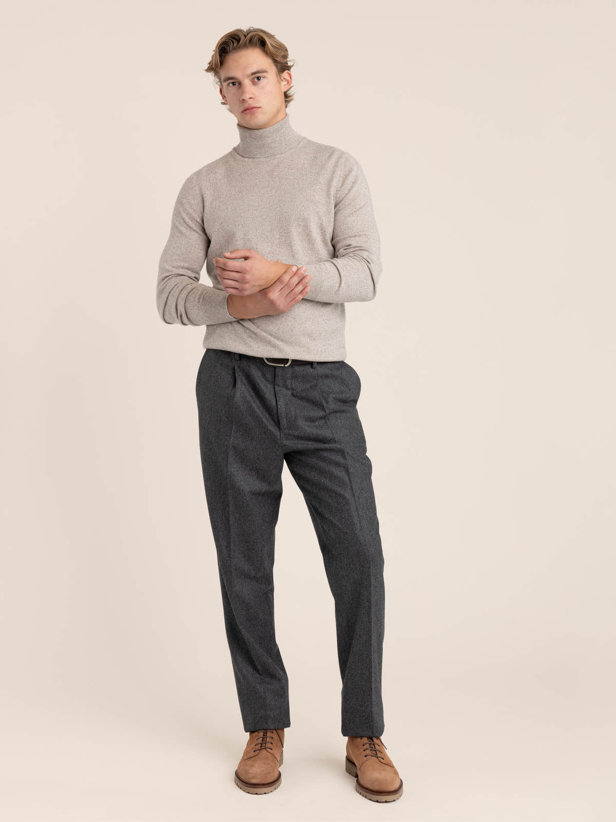 Brown Mouliné Cashmere Turtleneck Sweater