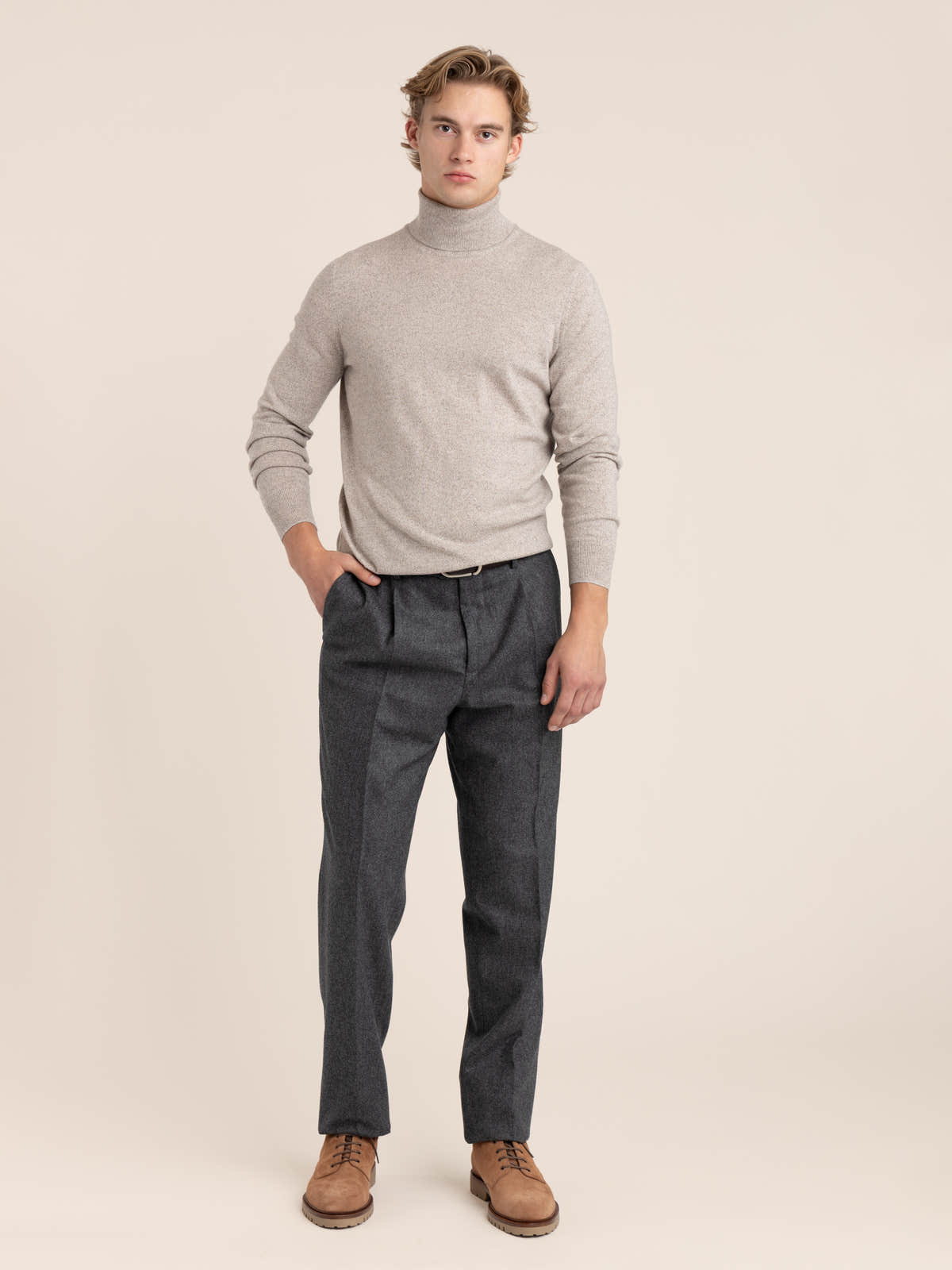 Brown Mouliné Cashmere Turtleneck Sweater
