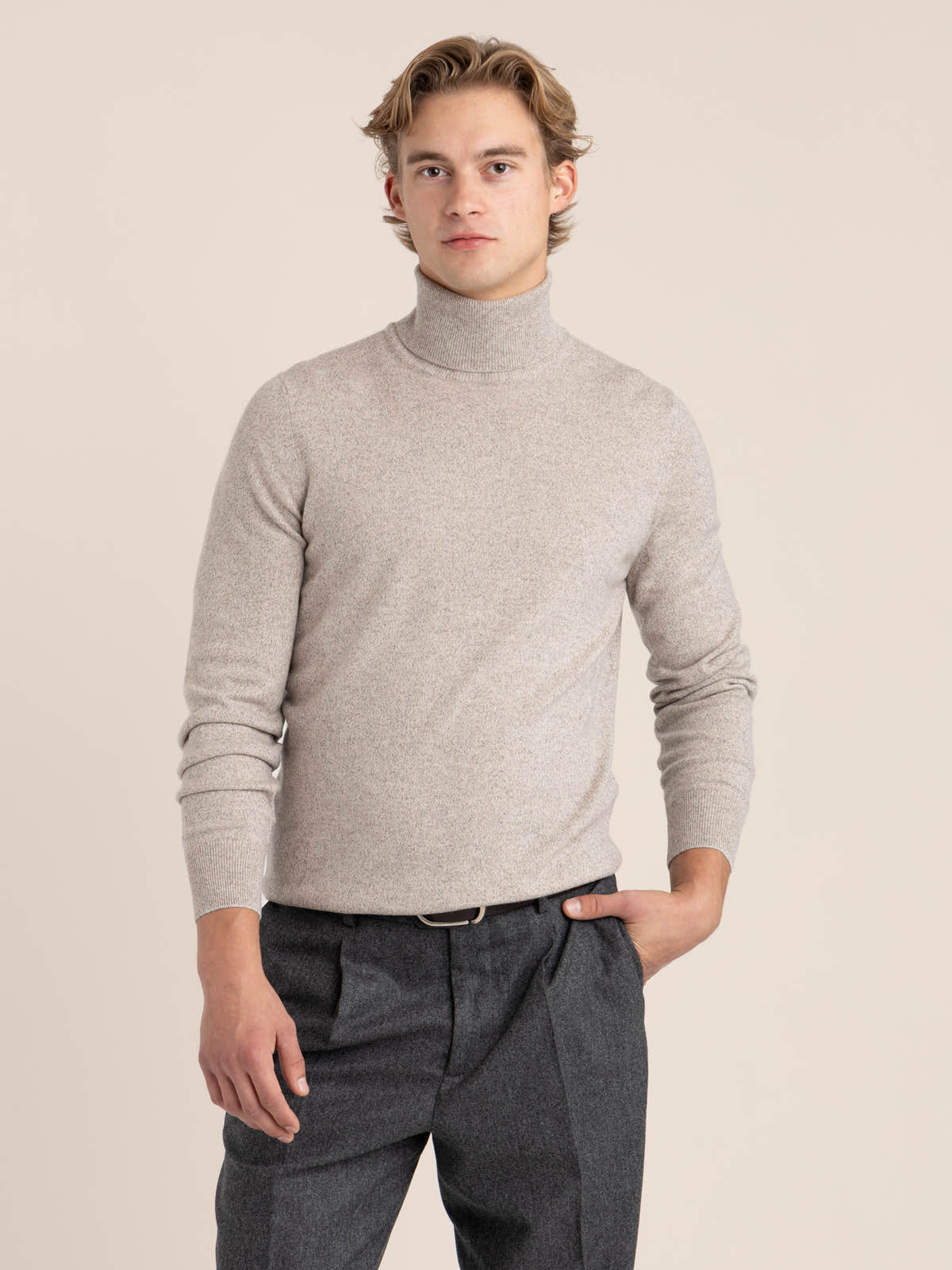 Brown Mouliné Cashmere Turtleneck Sweater