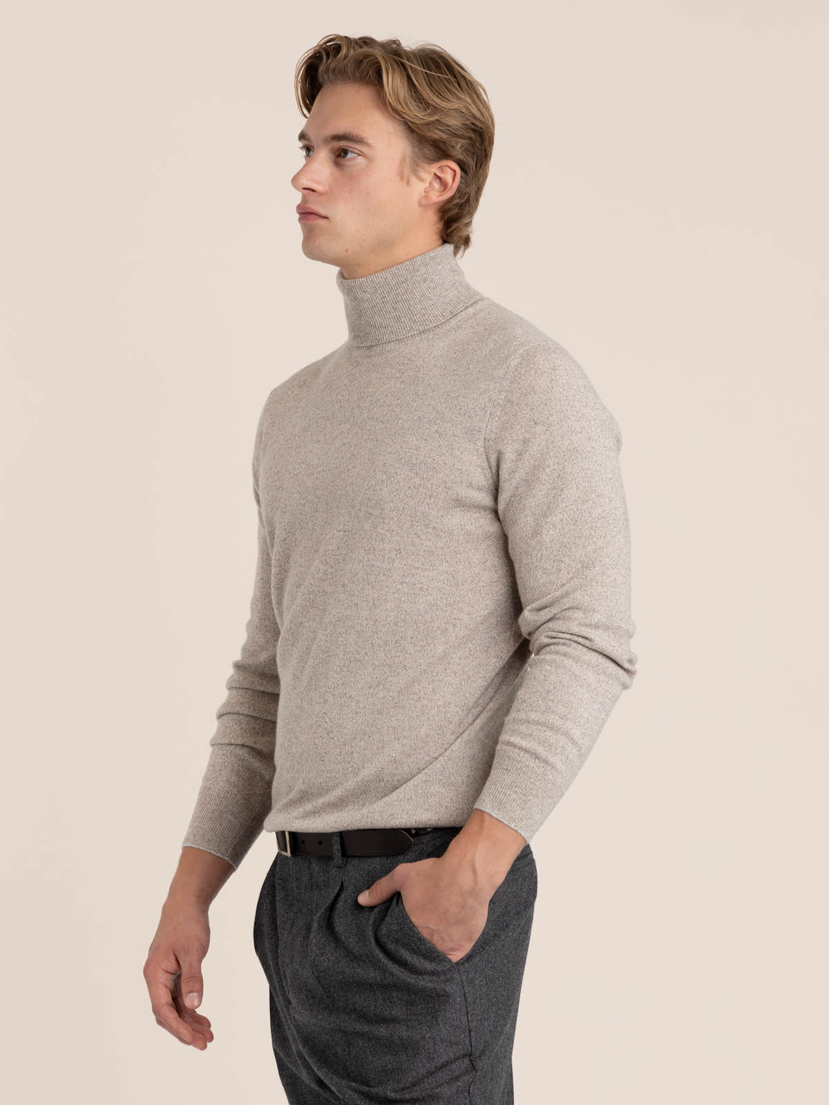 Brown Mouliné Cashmere Turtleneck Sweater