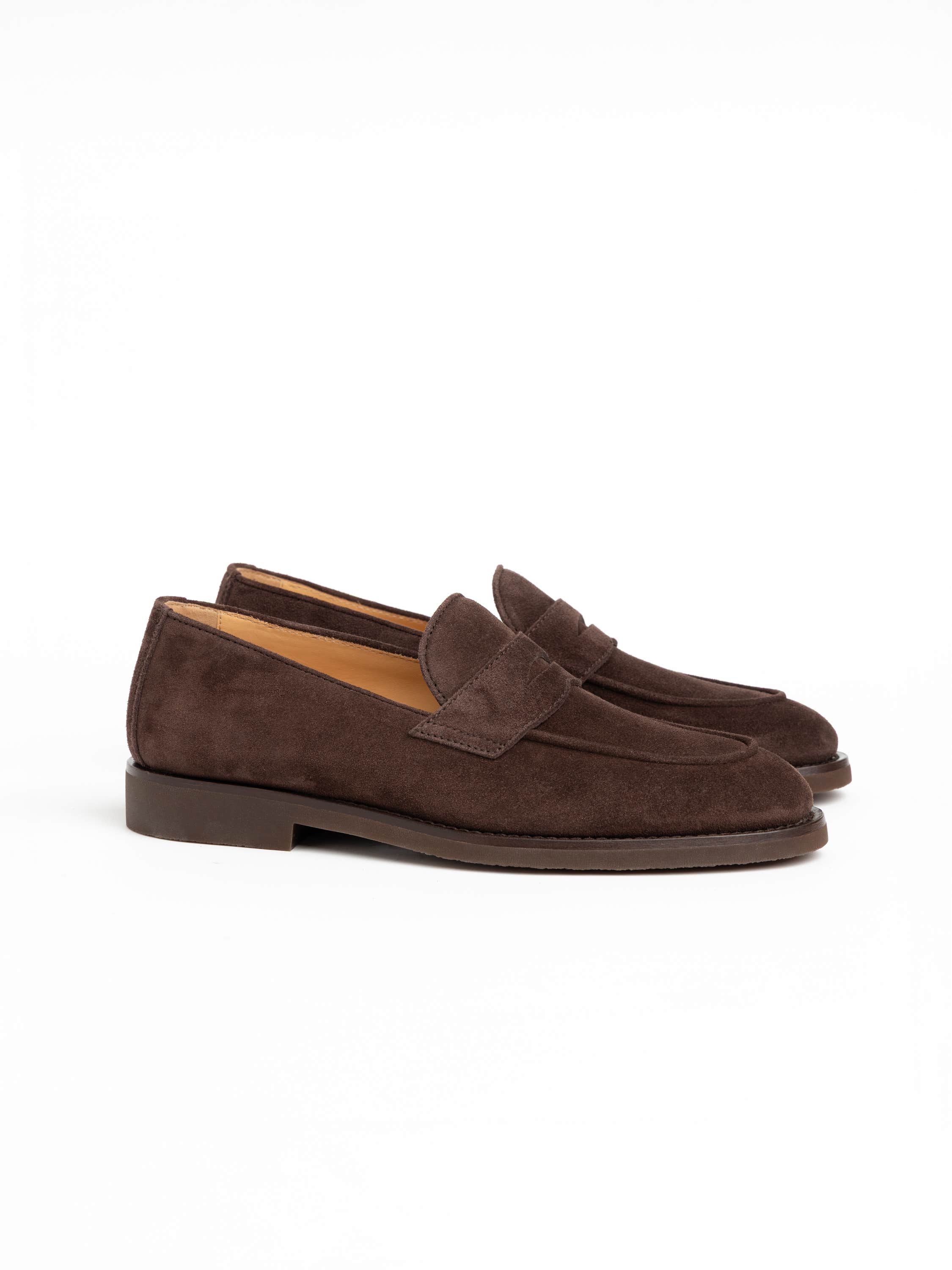 Brown Suede Penny Loafers