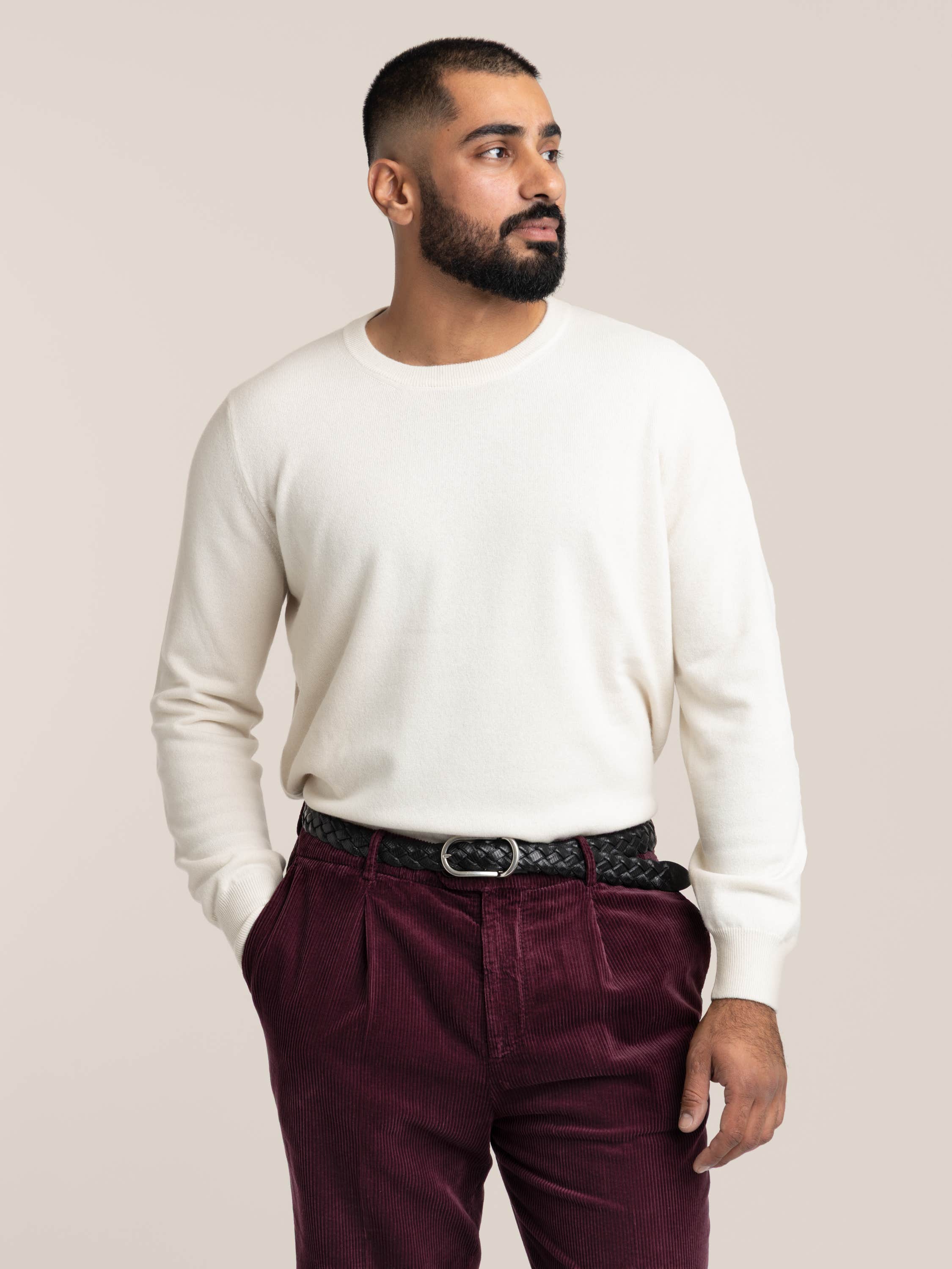Burgundy Cotton Corduroy Leisure Fit Trouser With Pleat