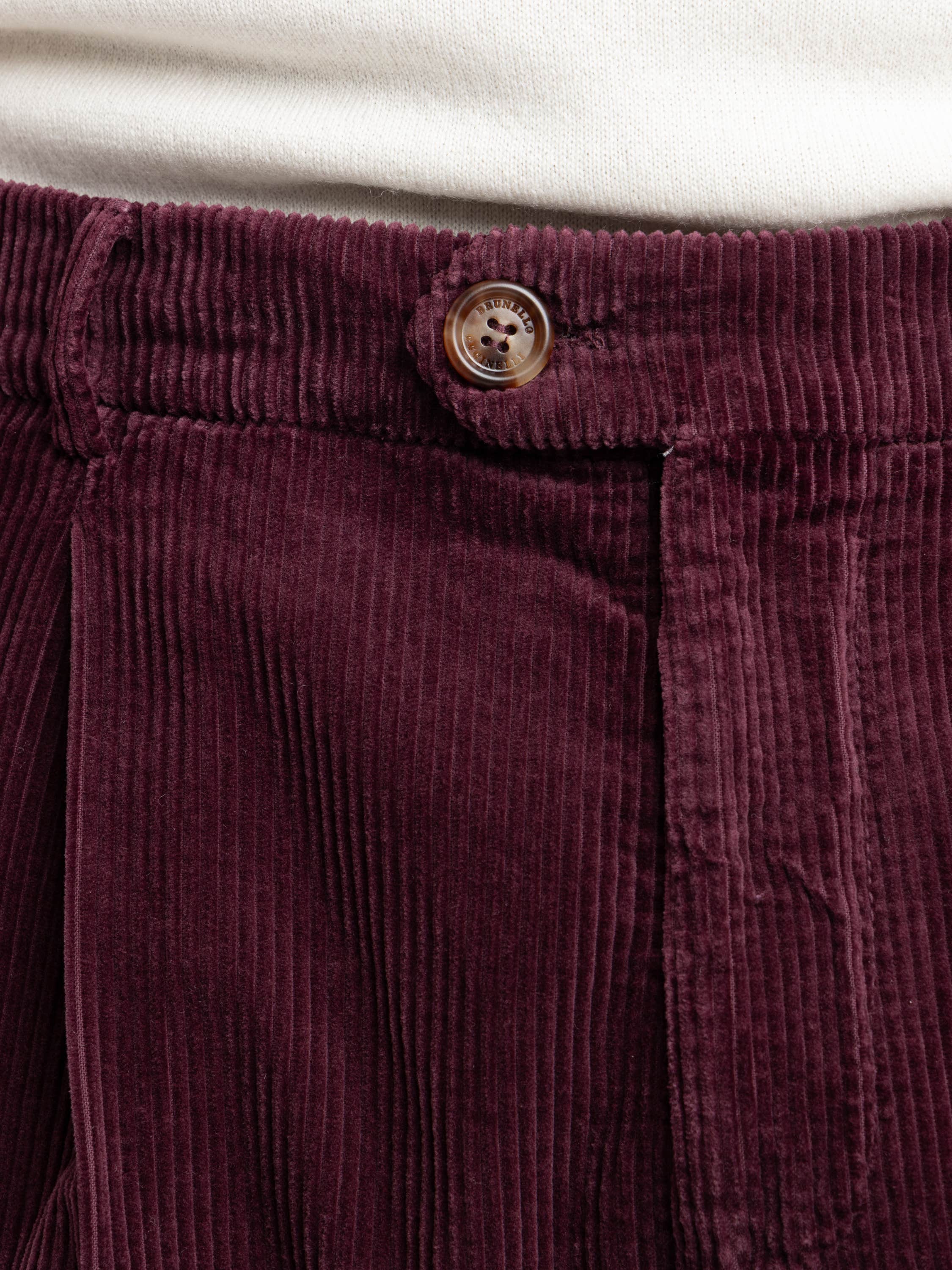 Burgundy Cotton Corduroy Leisure Fit Trouser With Pleat
