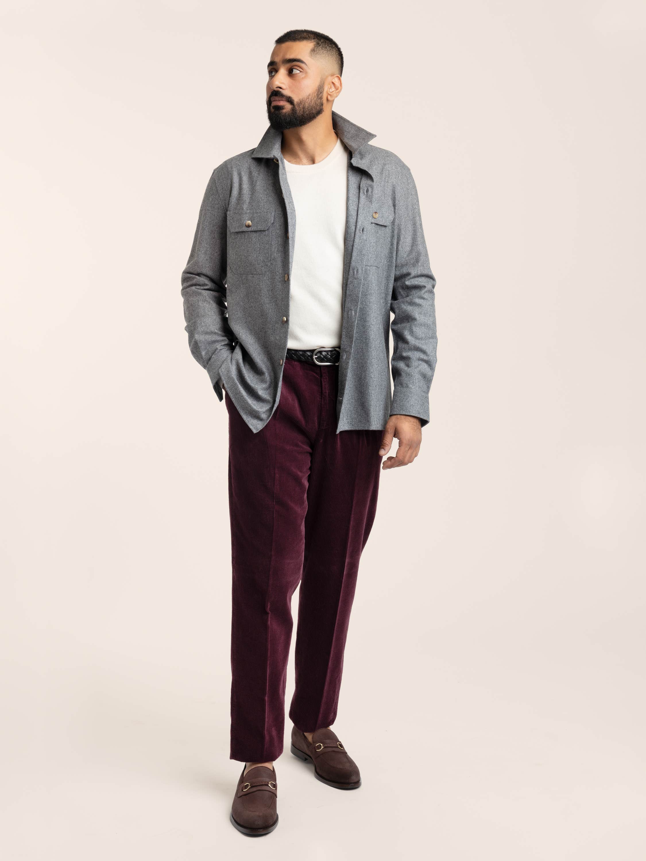 Burgundy Cotton Corduroy Leisure Fit Trouser With Pleat