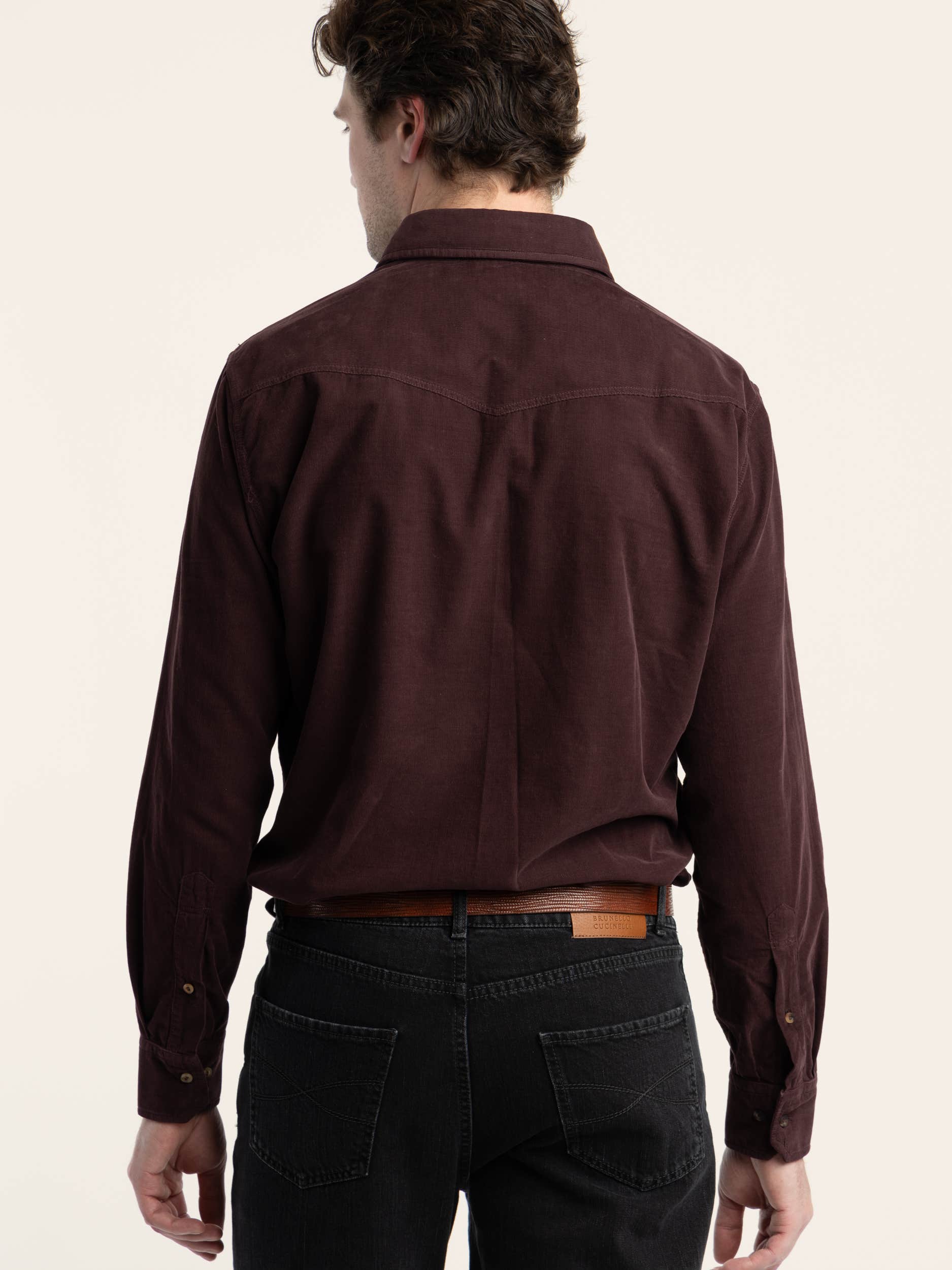 Burgundy Western Button-Up Cotton Shirt