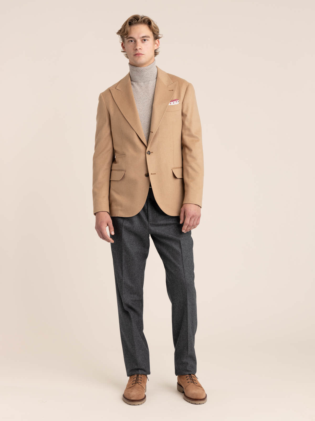 Camel Flannel one-and-a-half Breasted Tailor Blazer