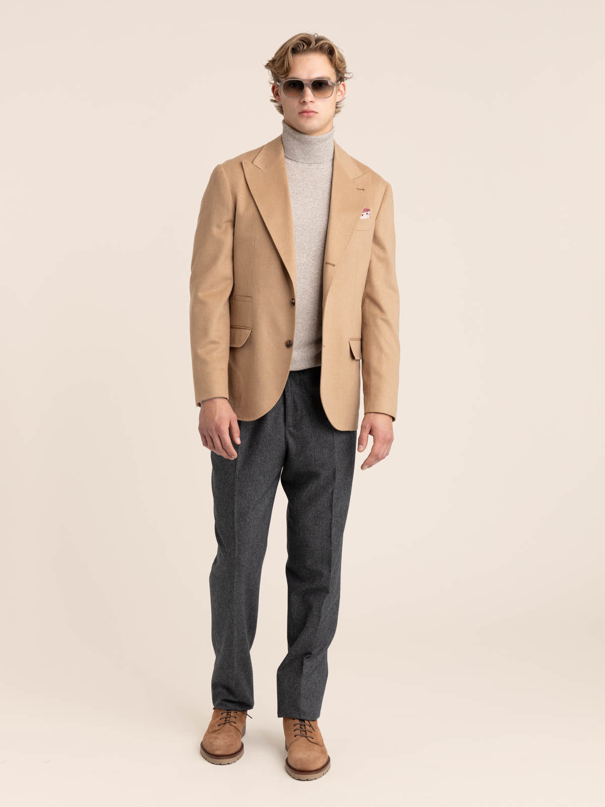 Camel Flannel one-and-a-half Breasted Tailor Blazer