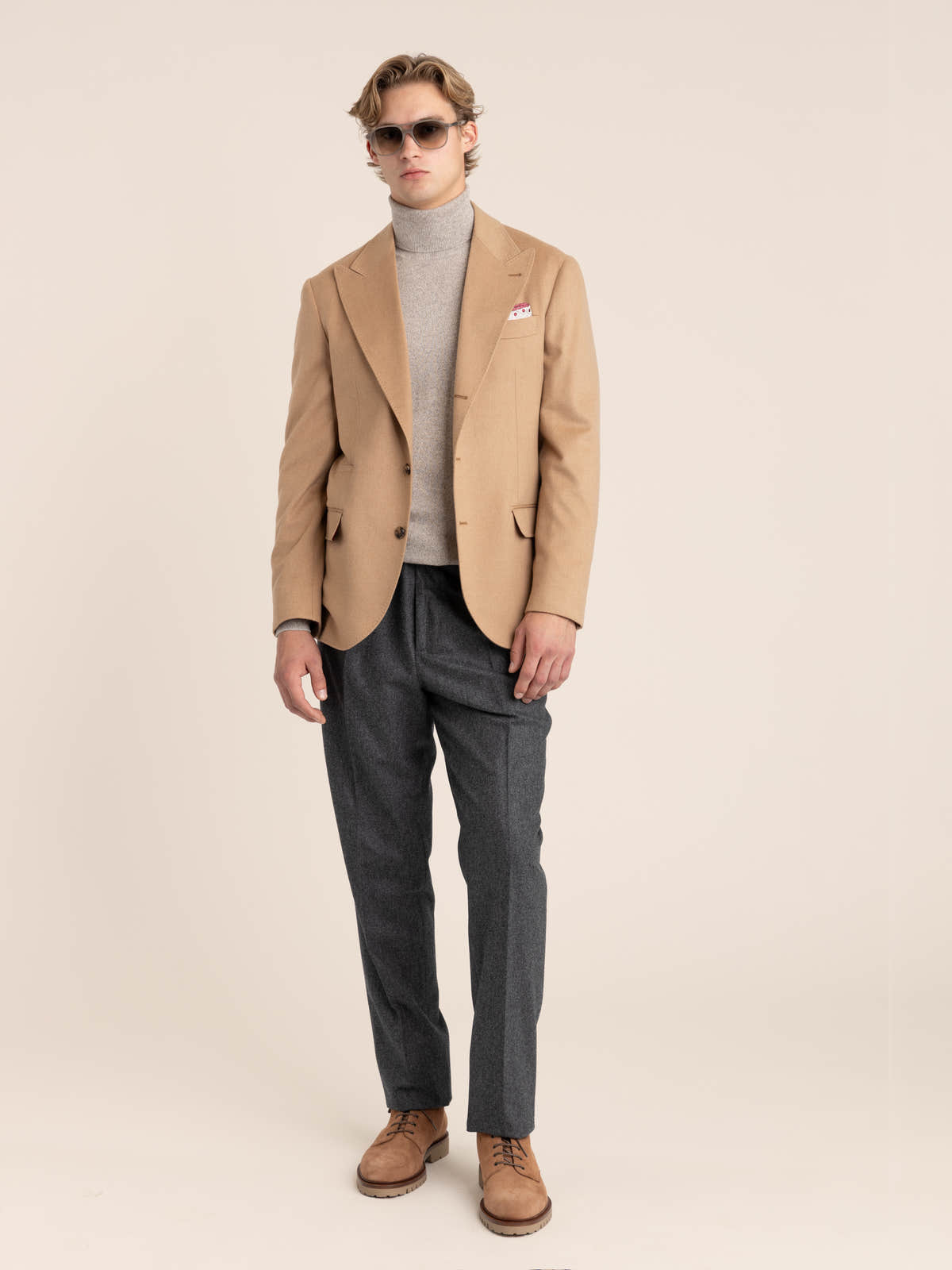 Camel Flannel one-and-a-half Breasted Tailor Blazer