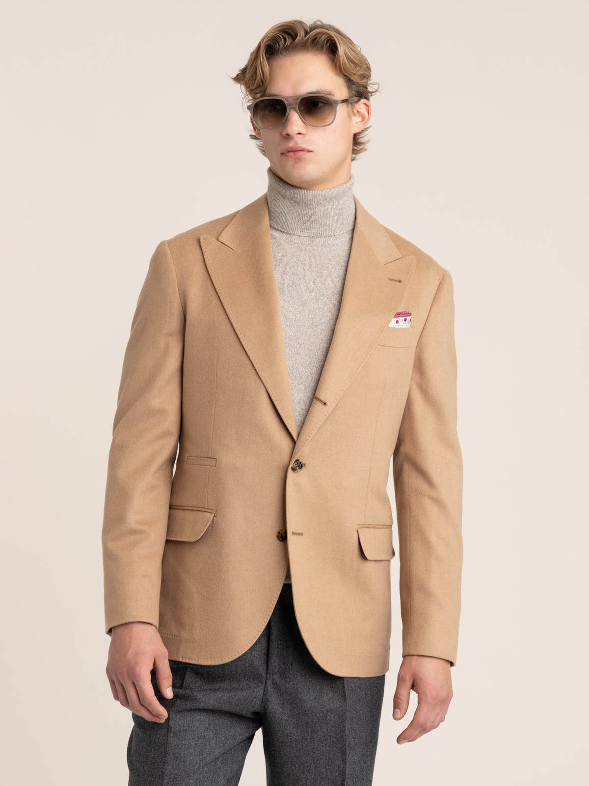 Camel Flannel one-and-a-half Breasted Tailor Blazer