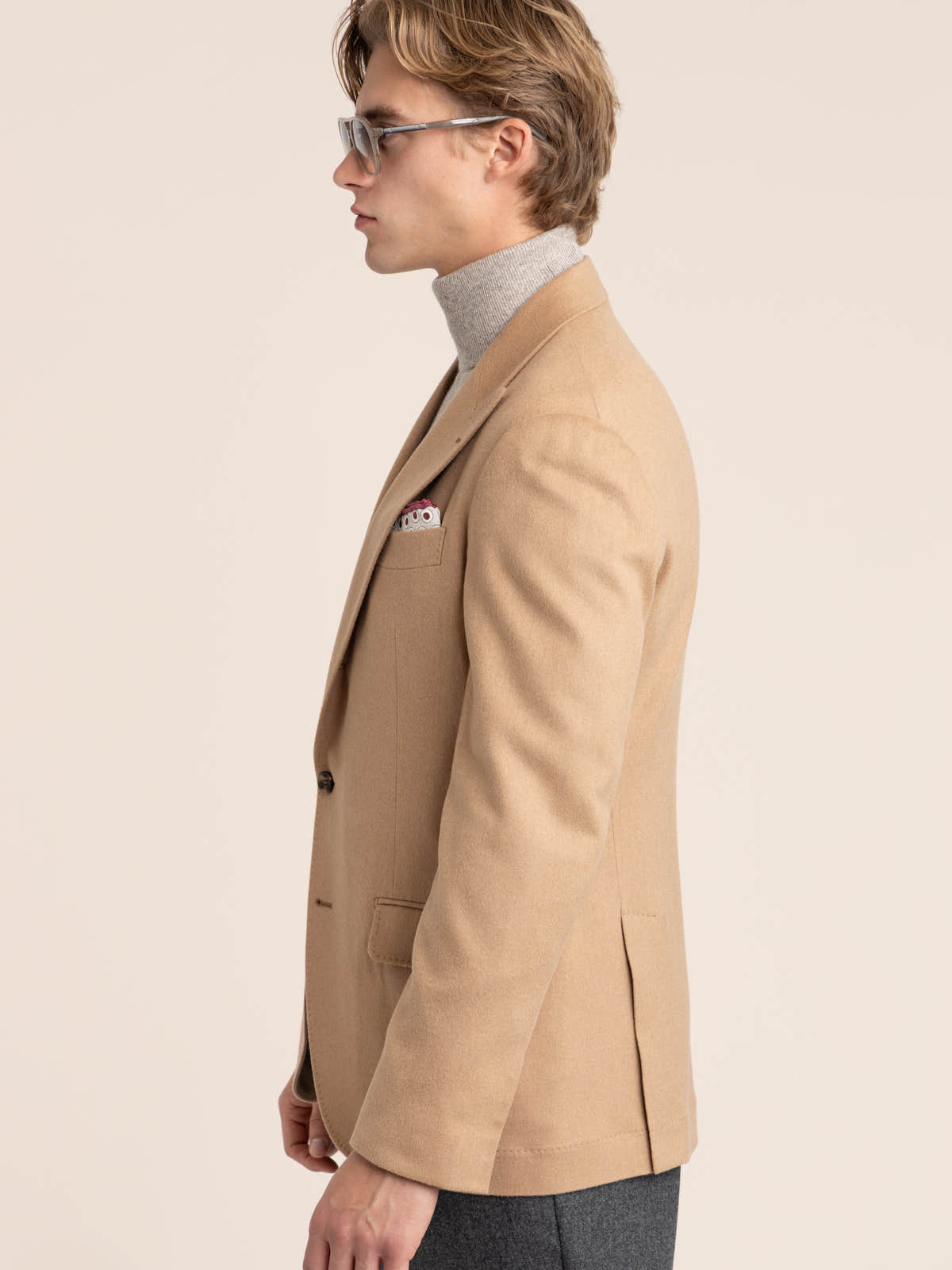 Camel Flannel one-and-a-half Breasted Tailor Blazer
