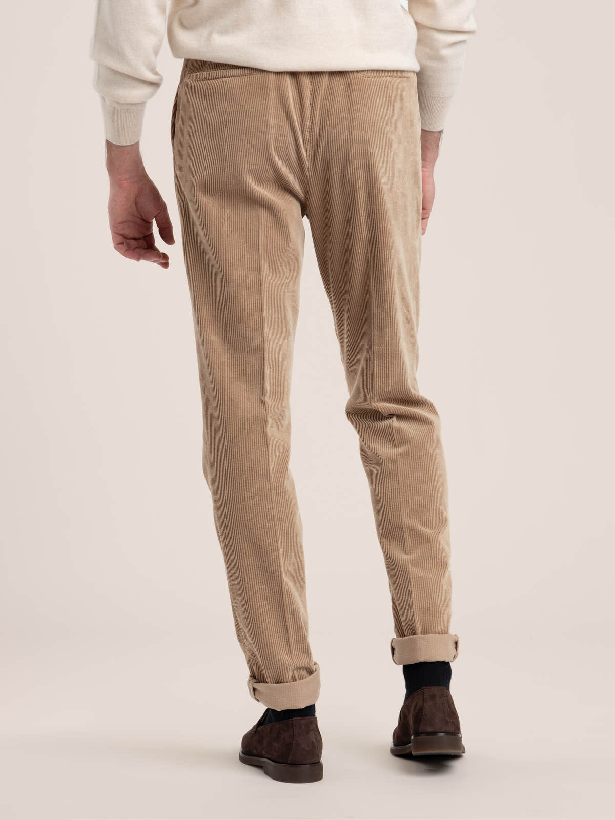 Camel Garment-Dyed Pleated Corduroy Trousers