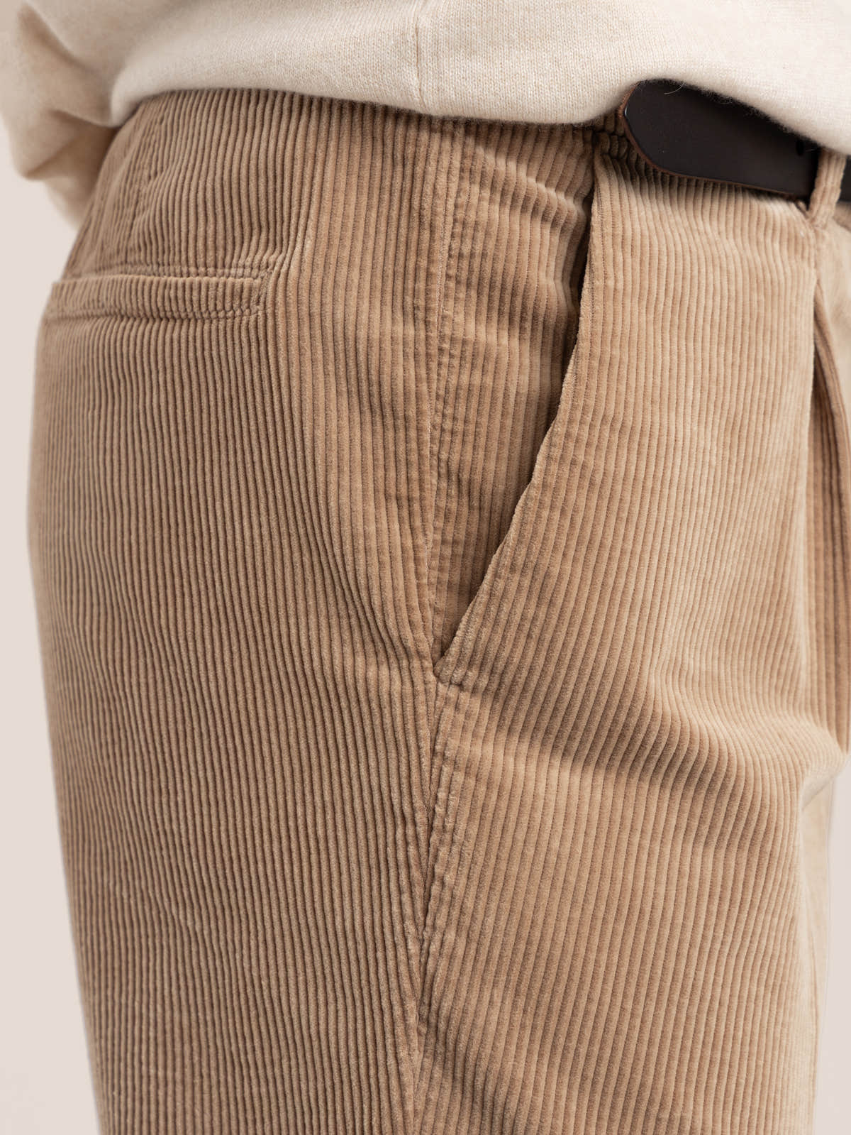 Camel Garment-Dyed Pleated Corduroy Trousers