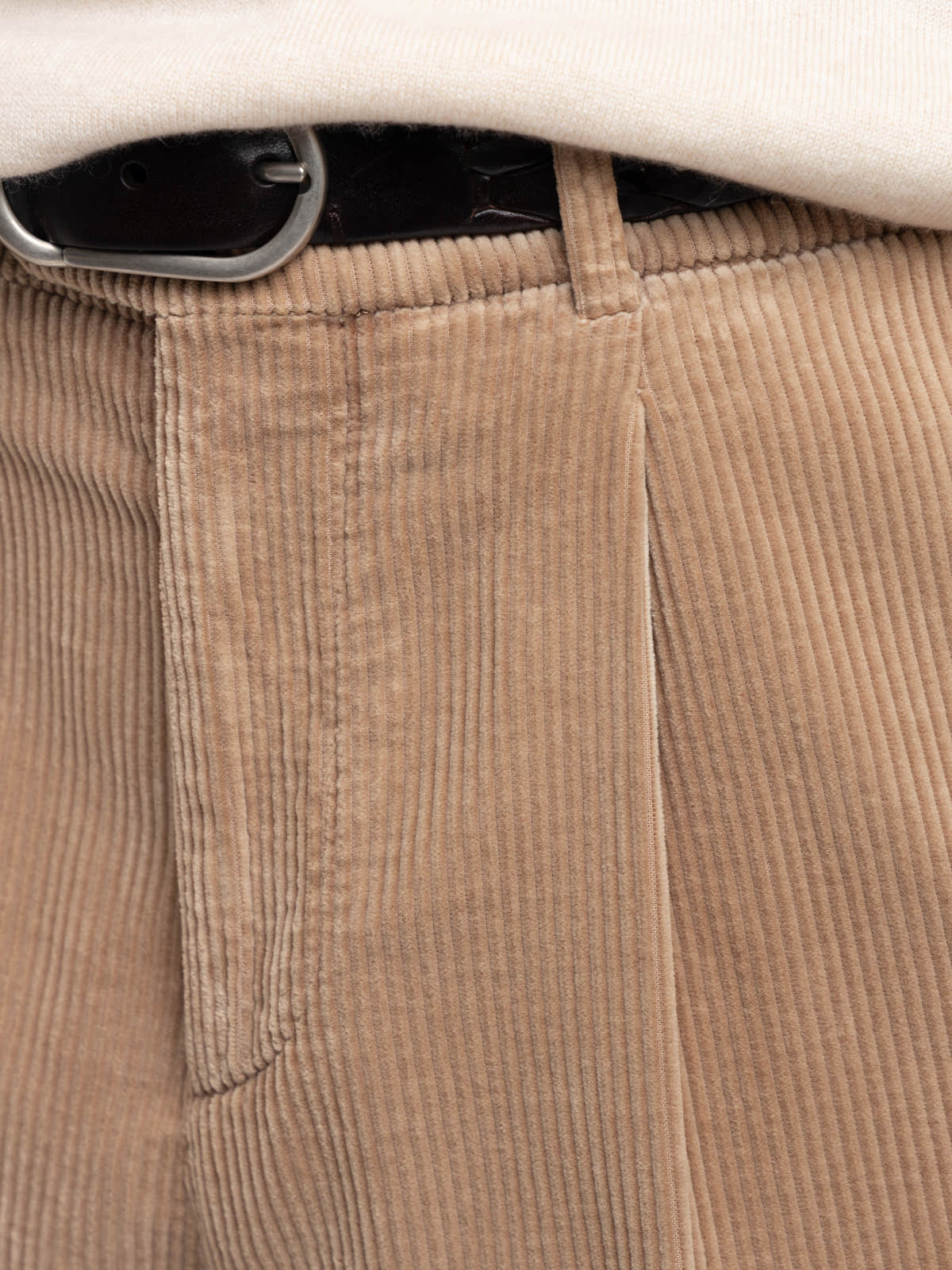 Camel Garment-Dyed Pleated Corduroy Trousers