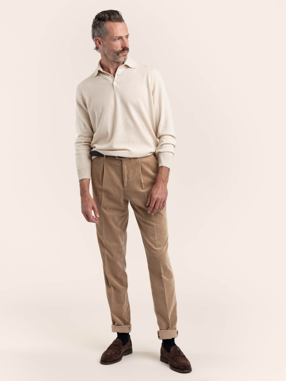 Champagne Cashmere Polo Sweater
