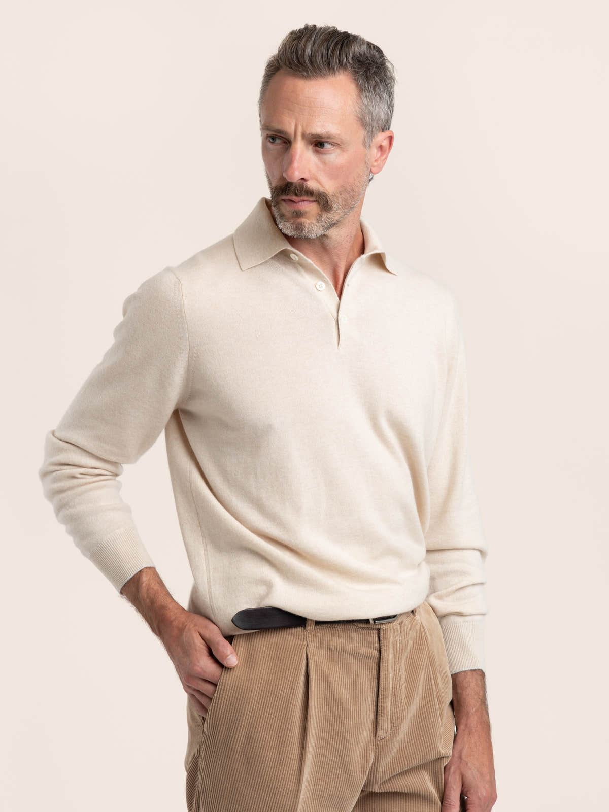 Champagne Cashmere Polo Sweater