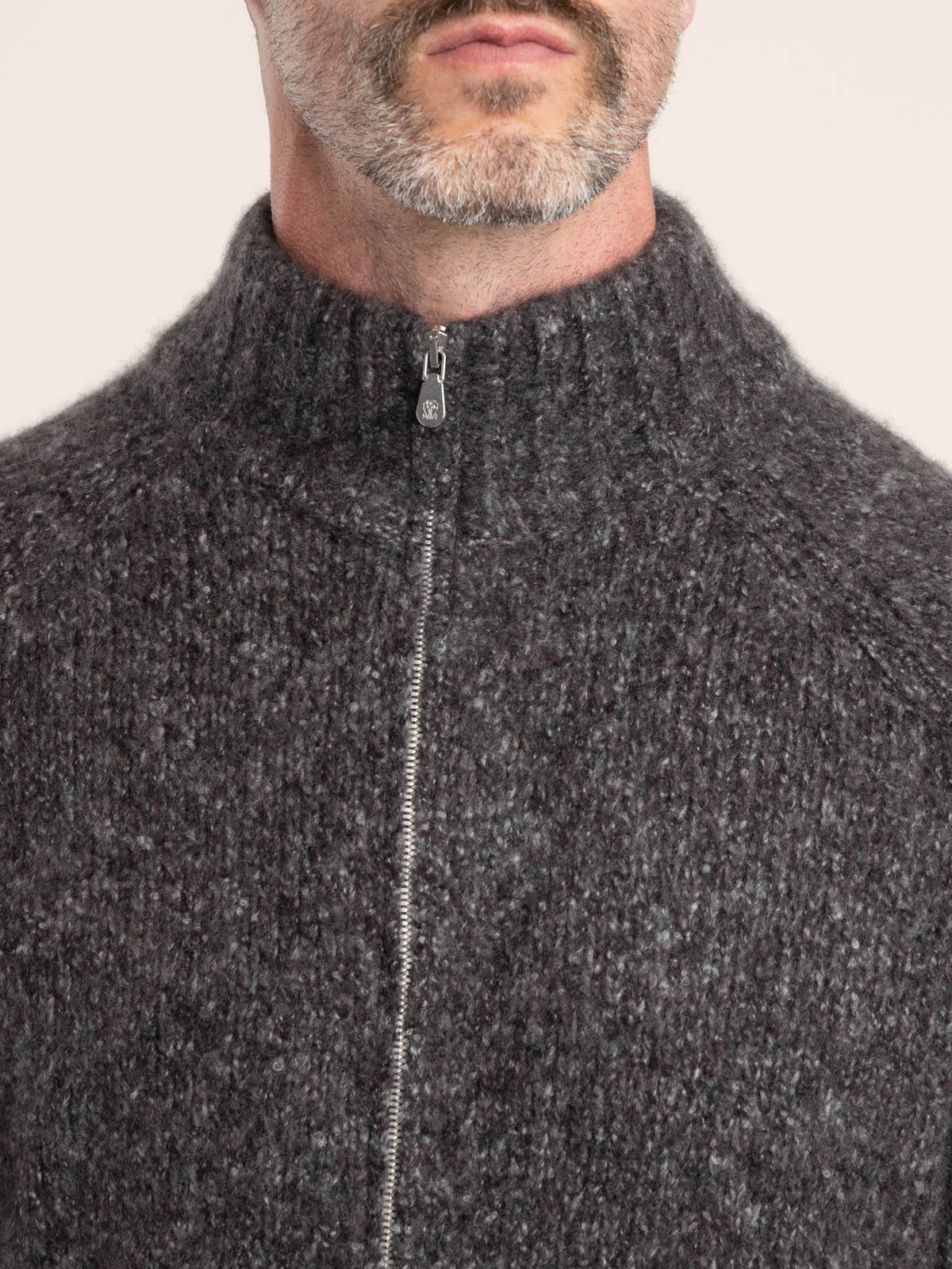 Charcoal Cashmere-Silk Bouclé Zip Cardigan