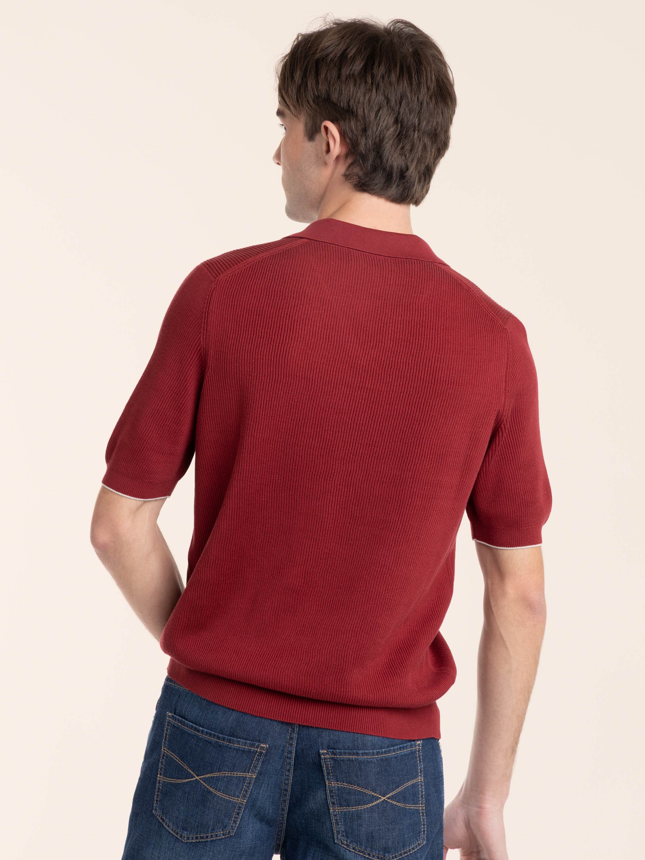 Cherry Red Cotton English Rib Knit Polo