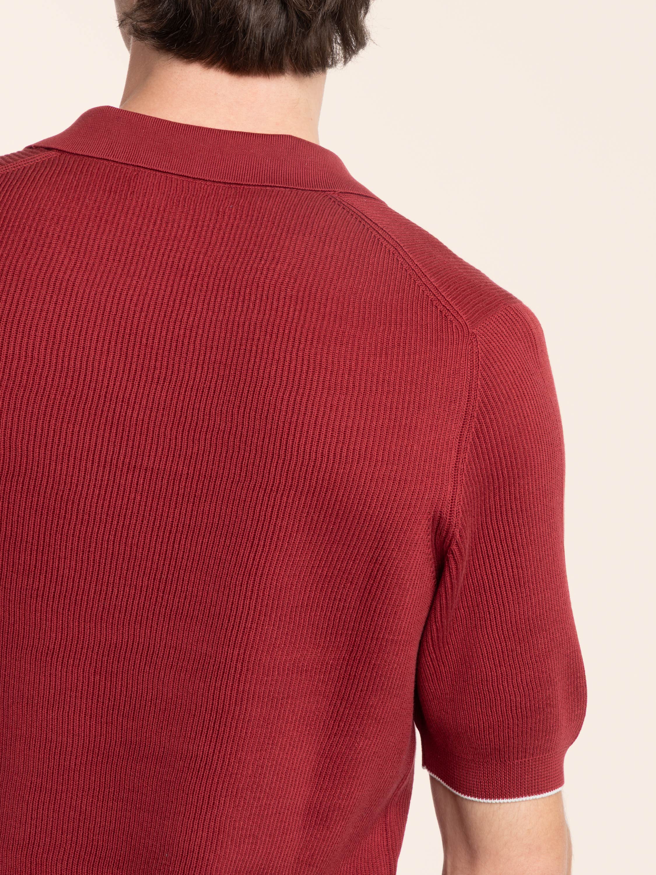 Cherry Red Cotton English Rib Knit Polo