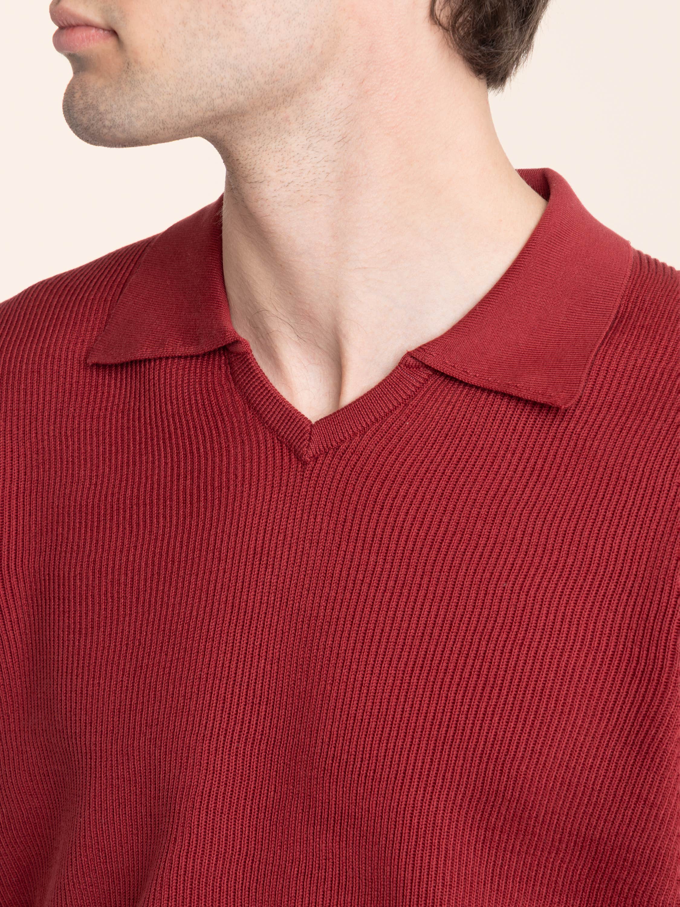 Cherry Red Cotton English Rib Knit Polo