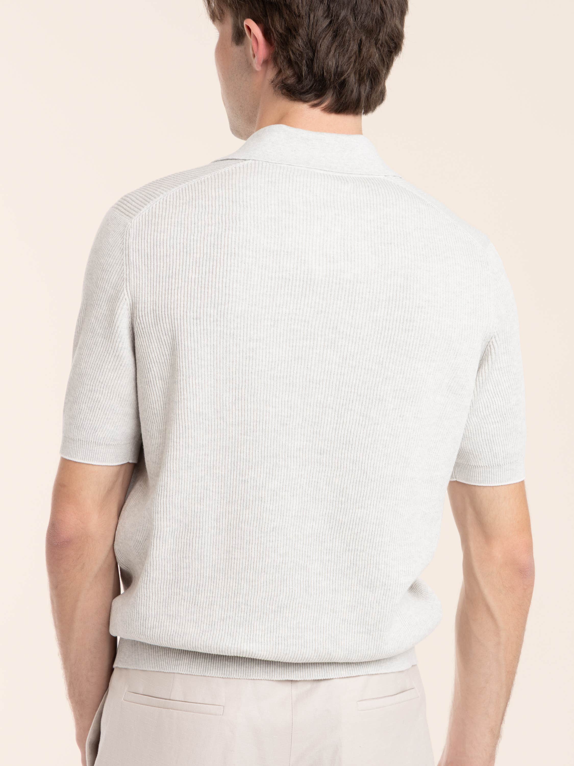 Cloud Grey Cotton Half English Rib Knit Polo Shirt