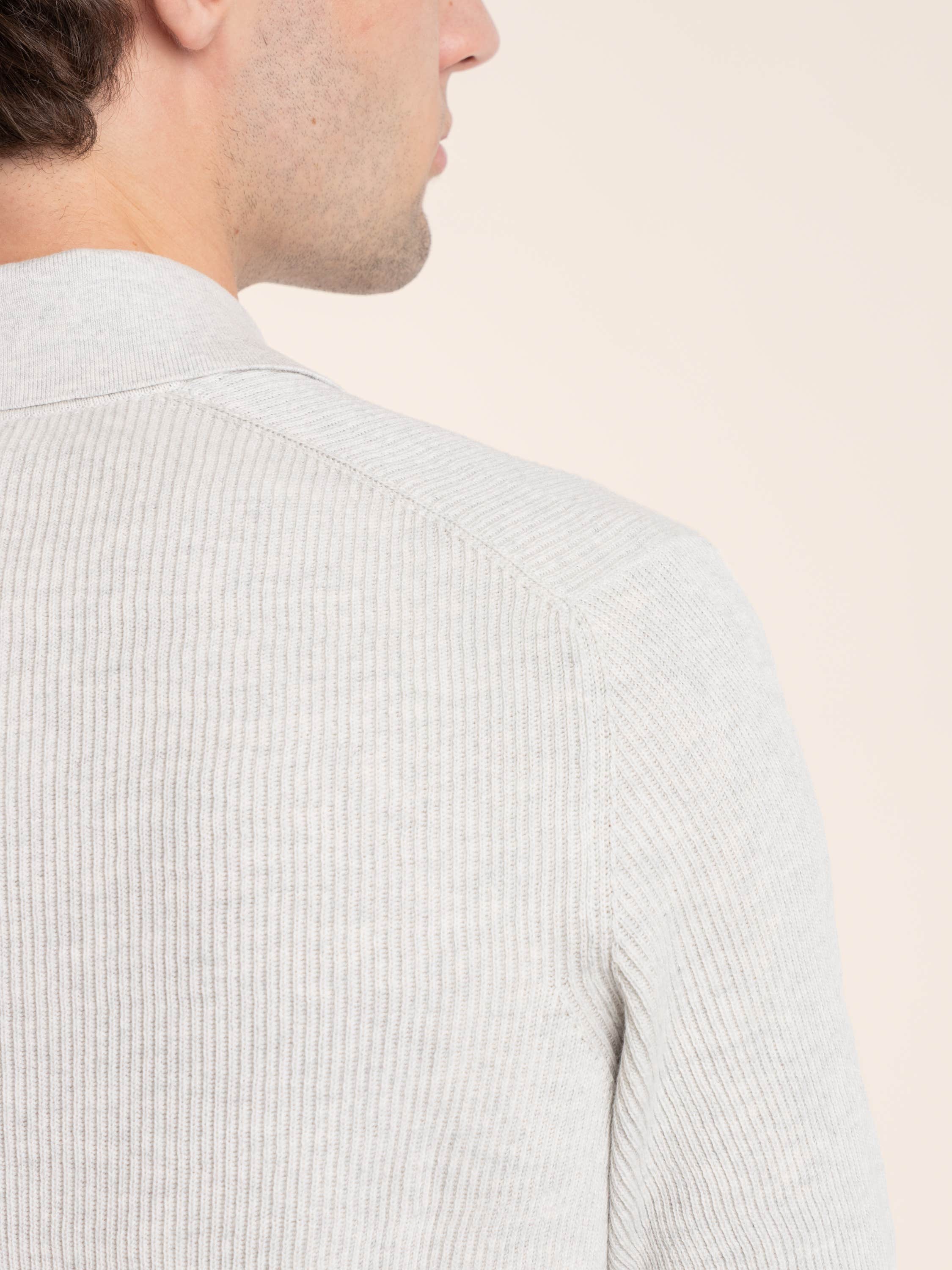 Cloud Grey Cotton Half English Rib Knit Polo Shirt