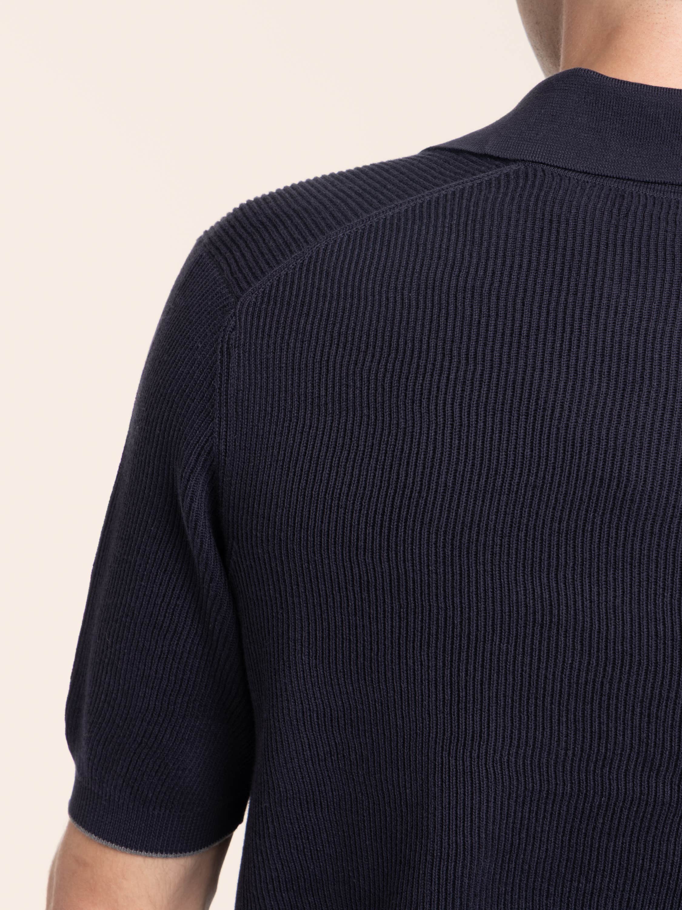 Dark Blue Cotton half English Rib Knit Polo Shirt