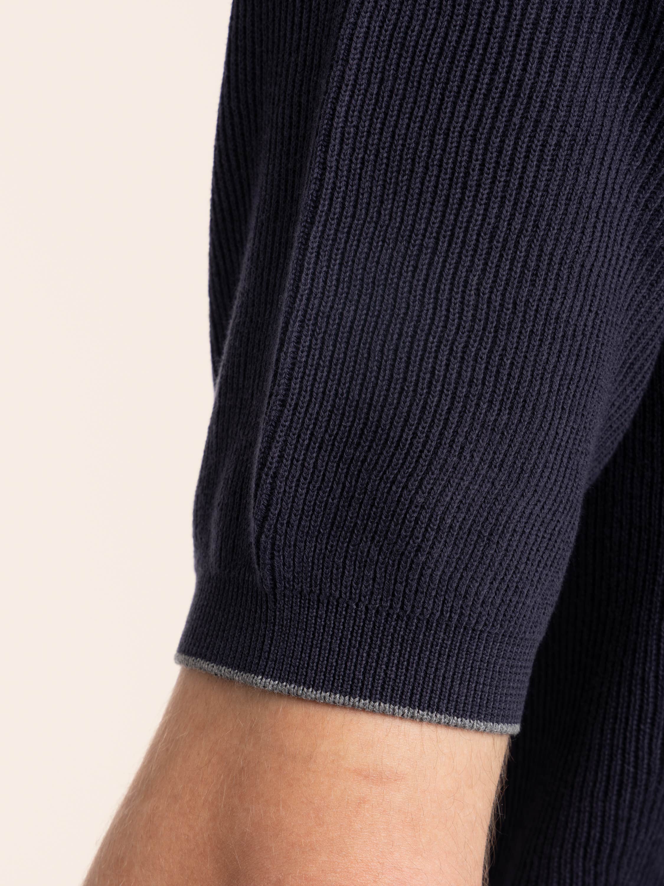 Dark Blue Cotton half English Rib Knit Polo Shirt