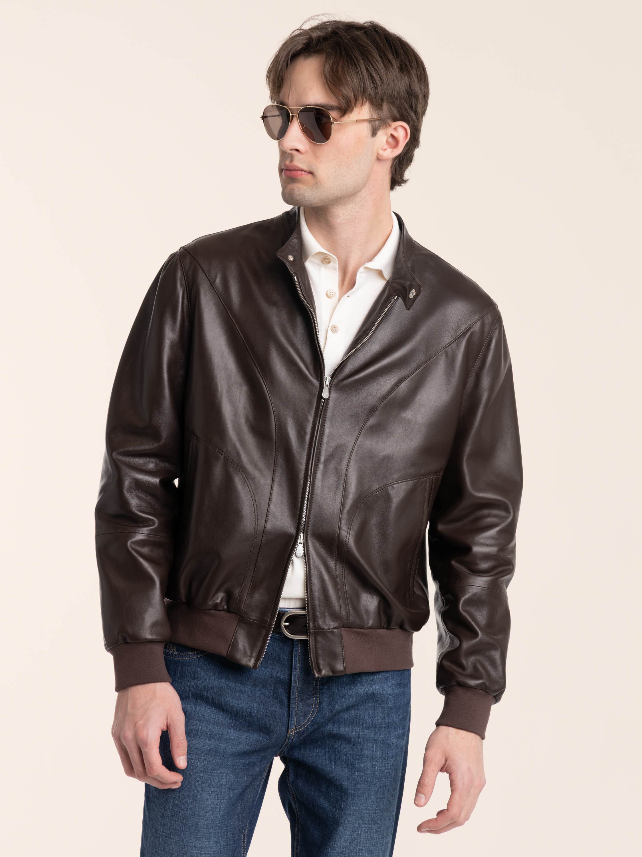 Espresso Polished Nappa Leather Pilot Jacket