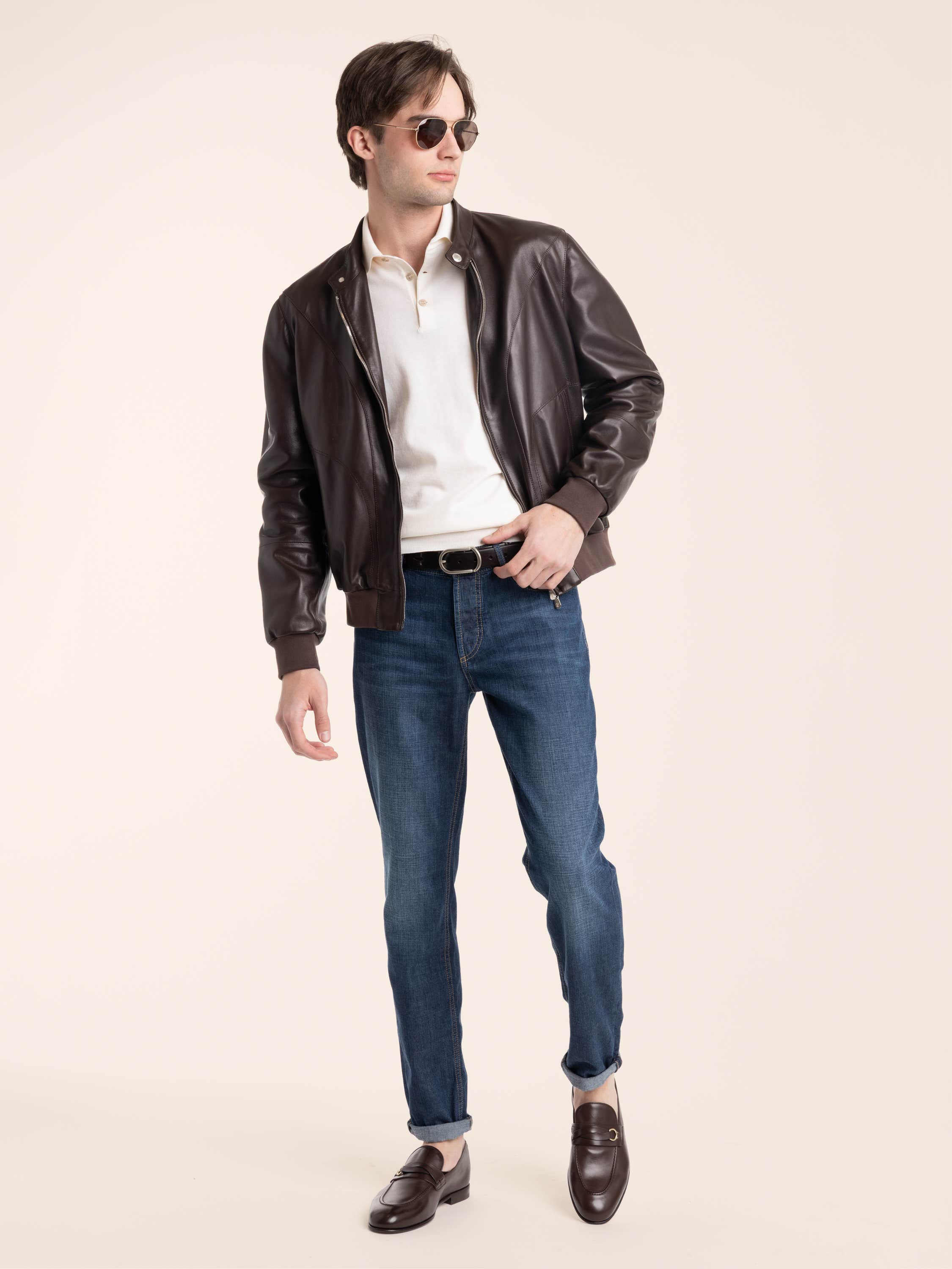 Espresso Polished Nappa Leather Pilot Jacket