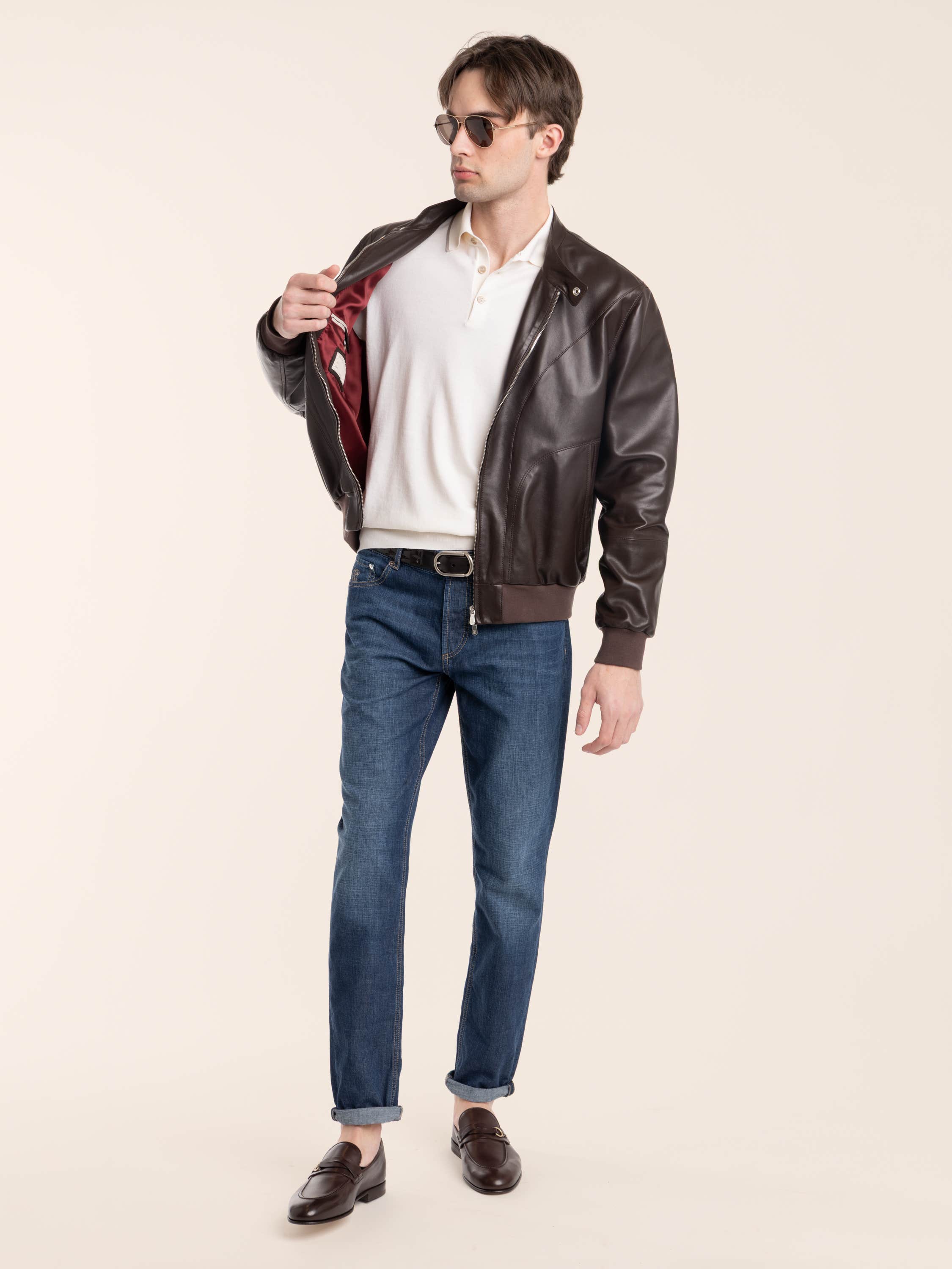 Espresso Polished Nappa Leather Pilot Jacket