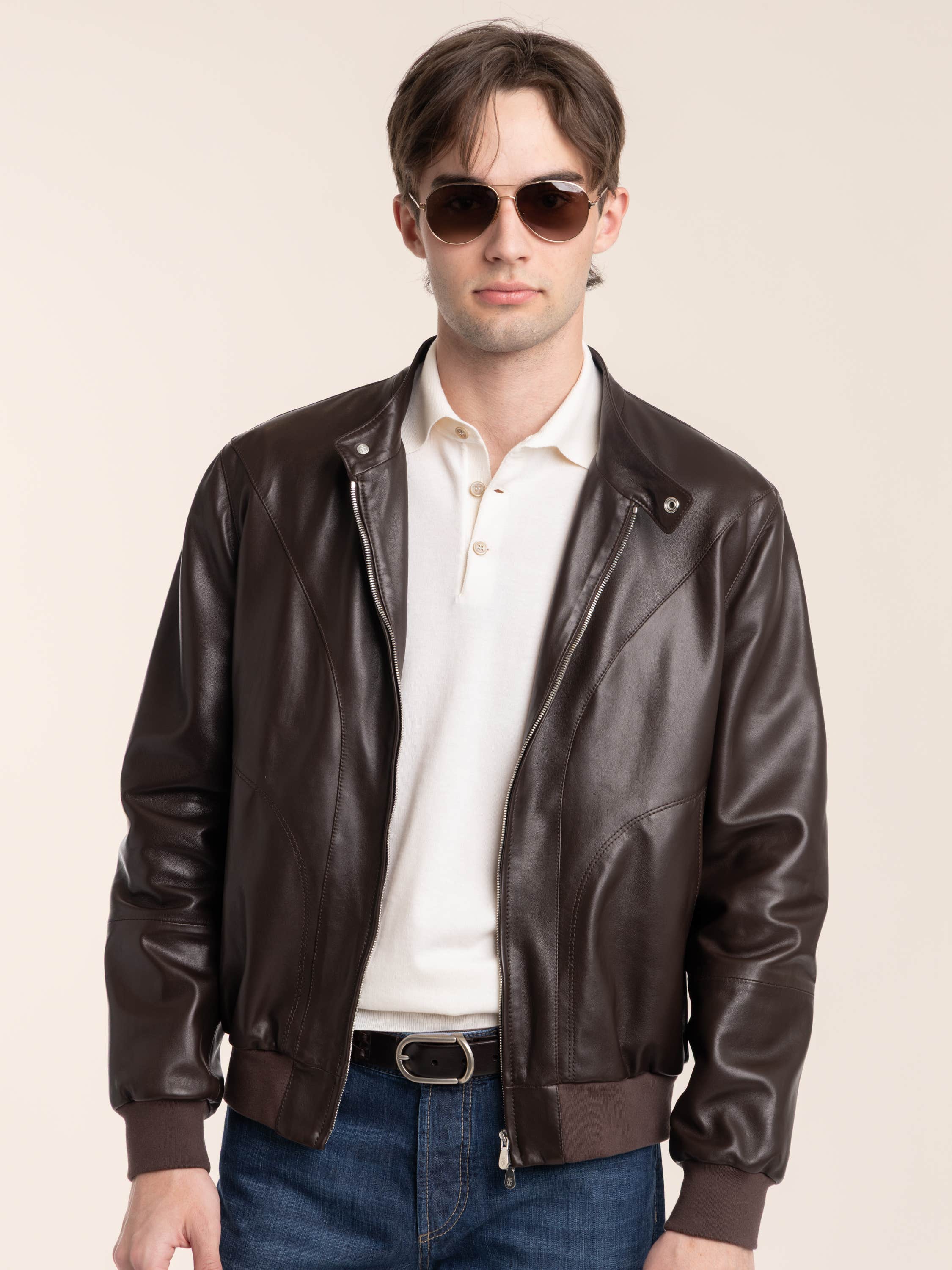 Espresso Polished Nappa Leather Pilot Jacket