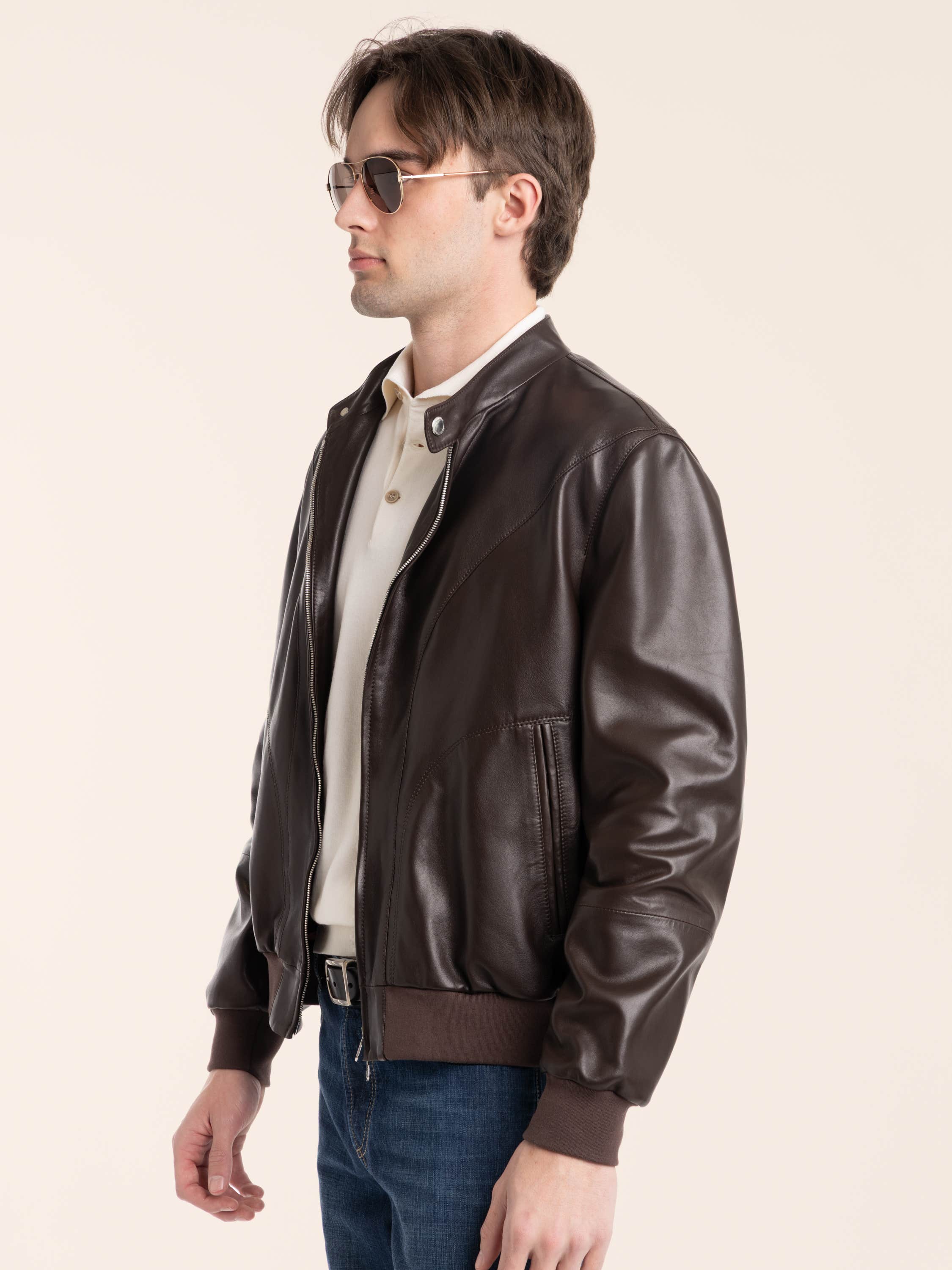 Espresso Polished Nappa Leather Pilot Jacket