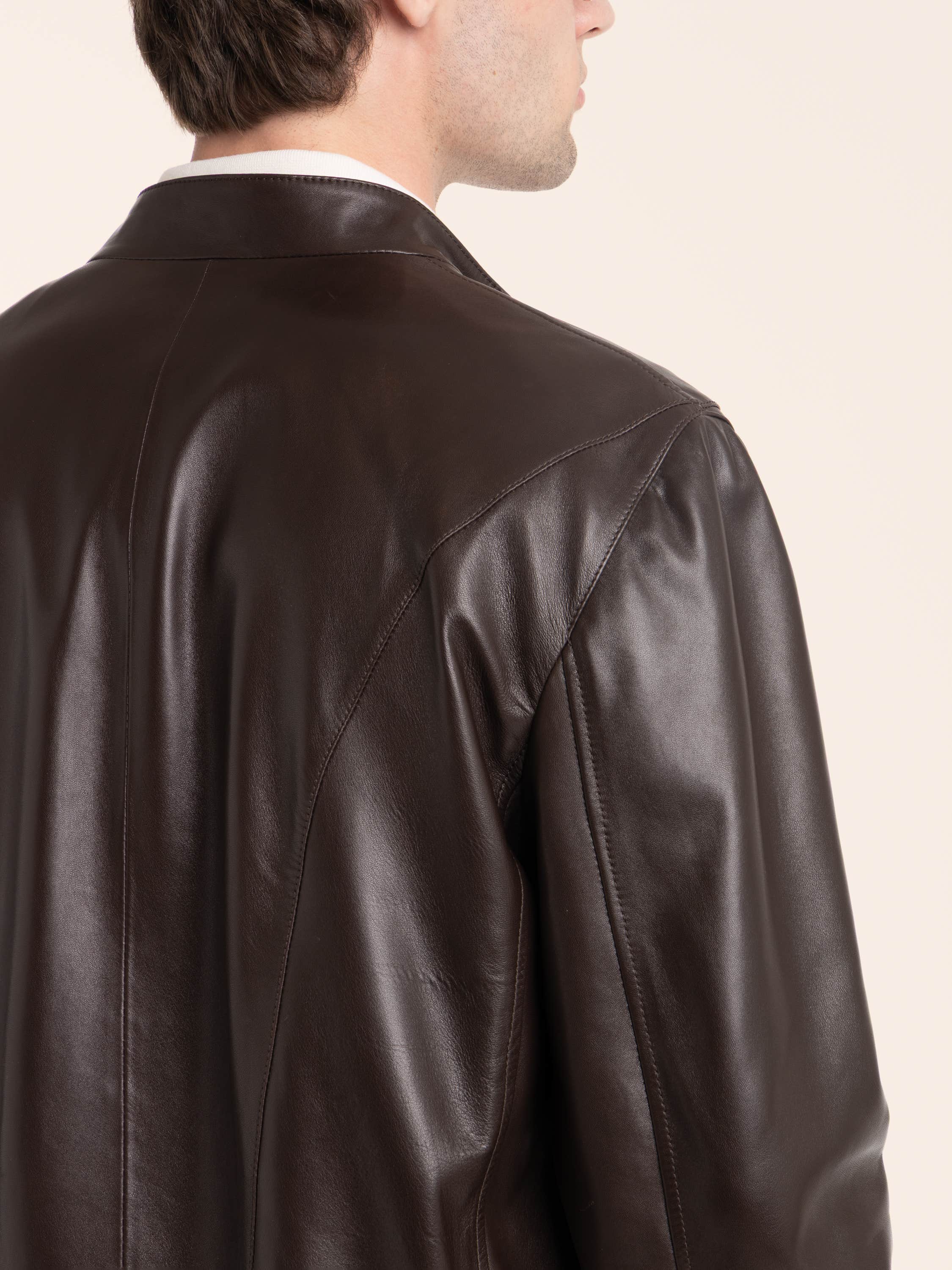 Espresso Polished Nappa Leather Pilot Jacket