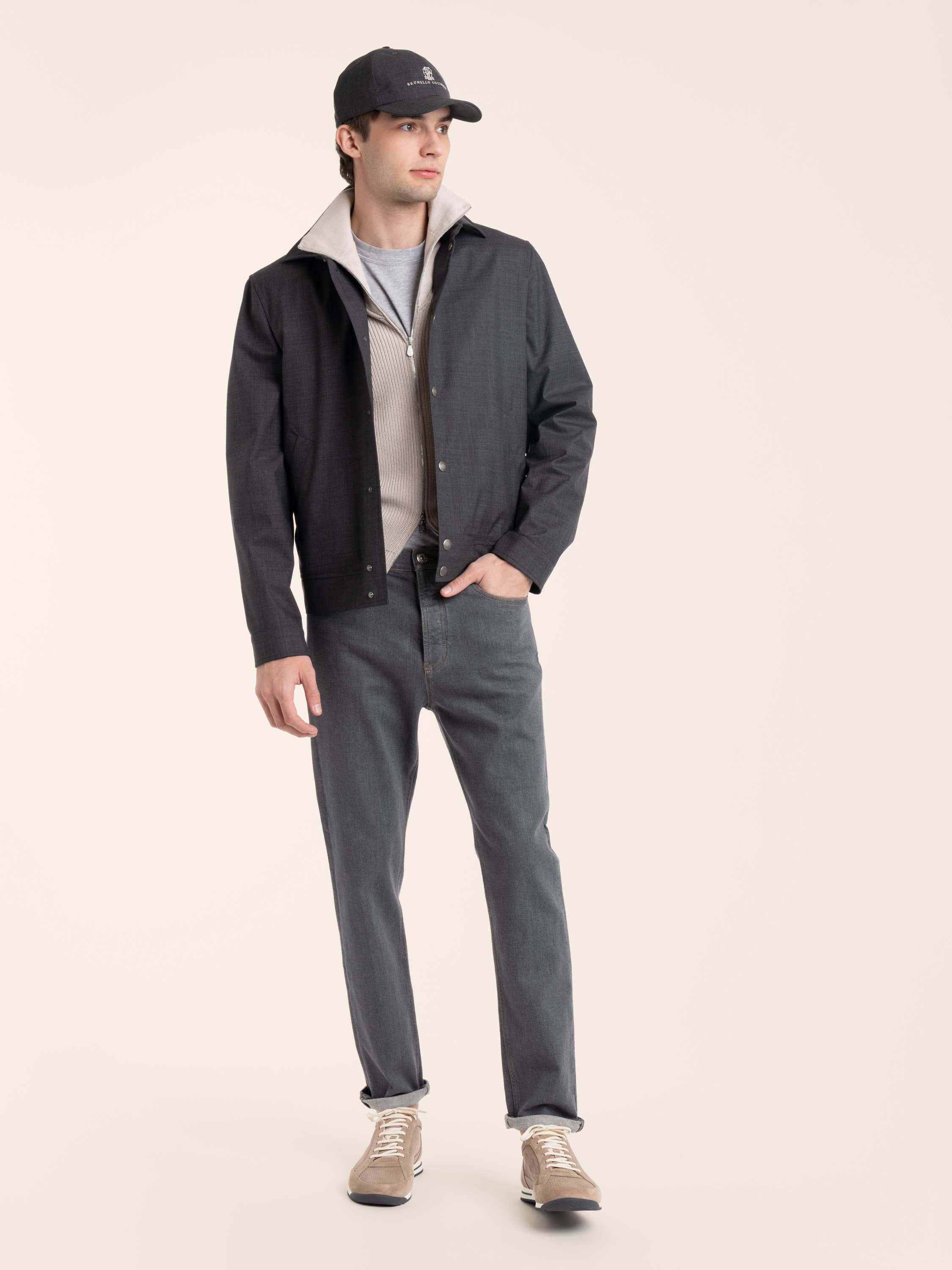 Dark Grey Bonded Virgin Wool Fresco Outerwear Jacket