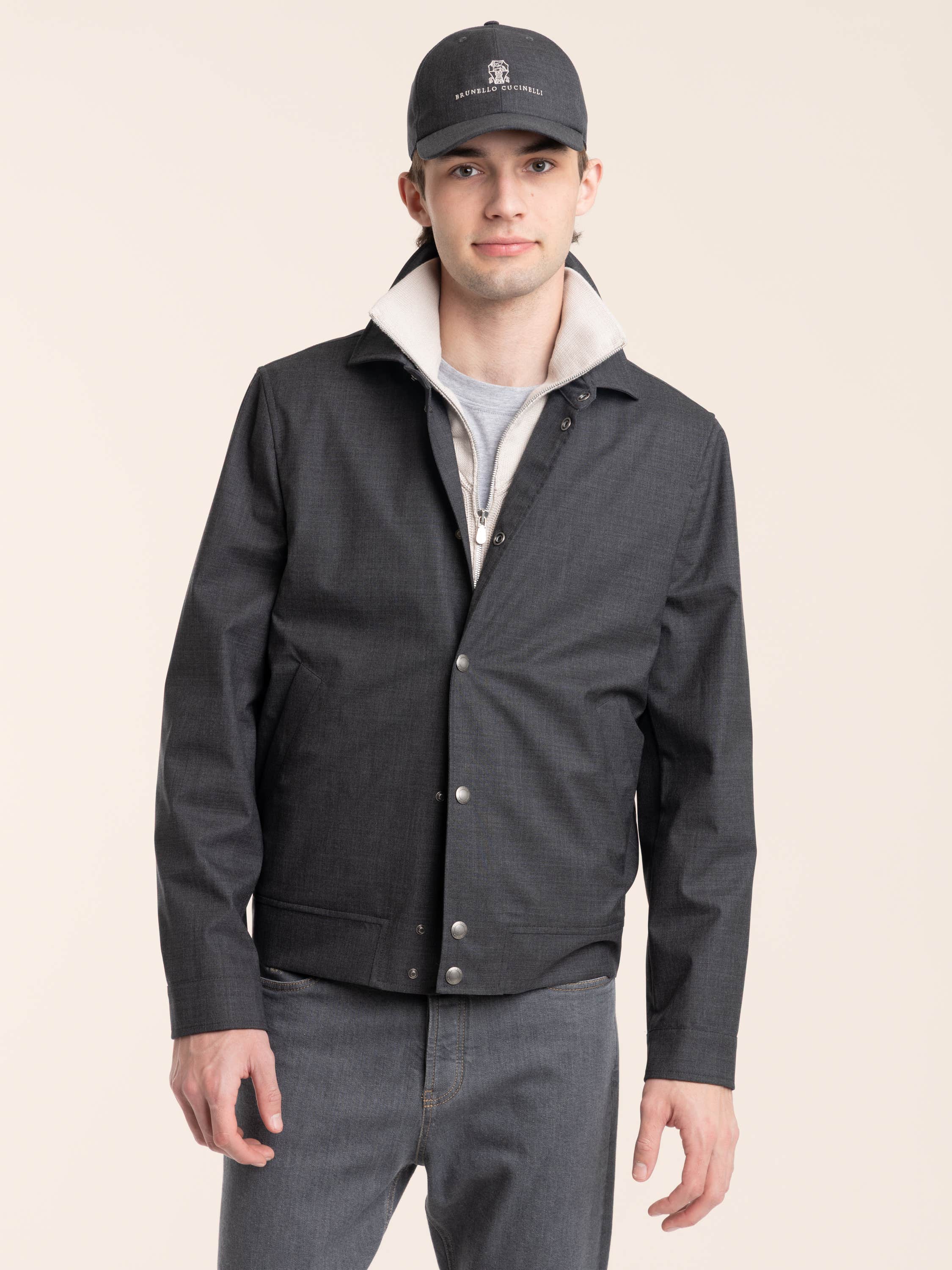 Dark Grey Bonded Virgin Wool Fresco Outerwear Jacket