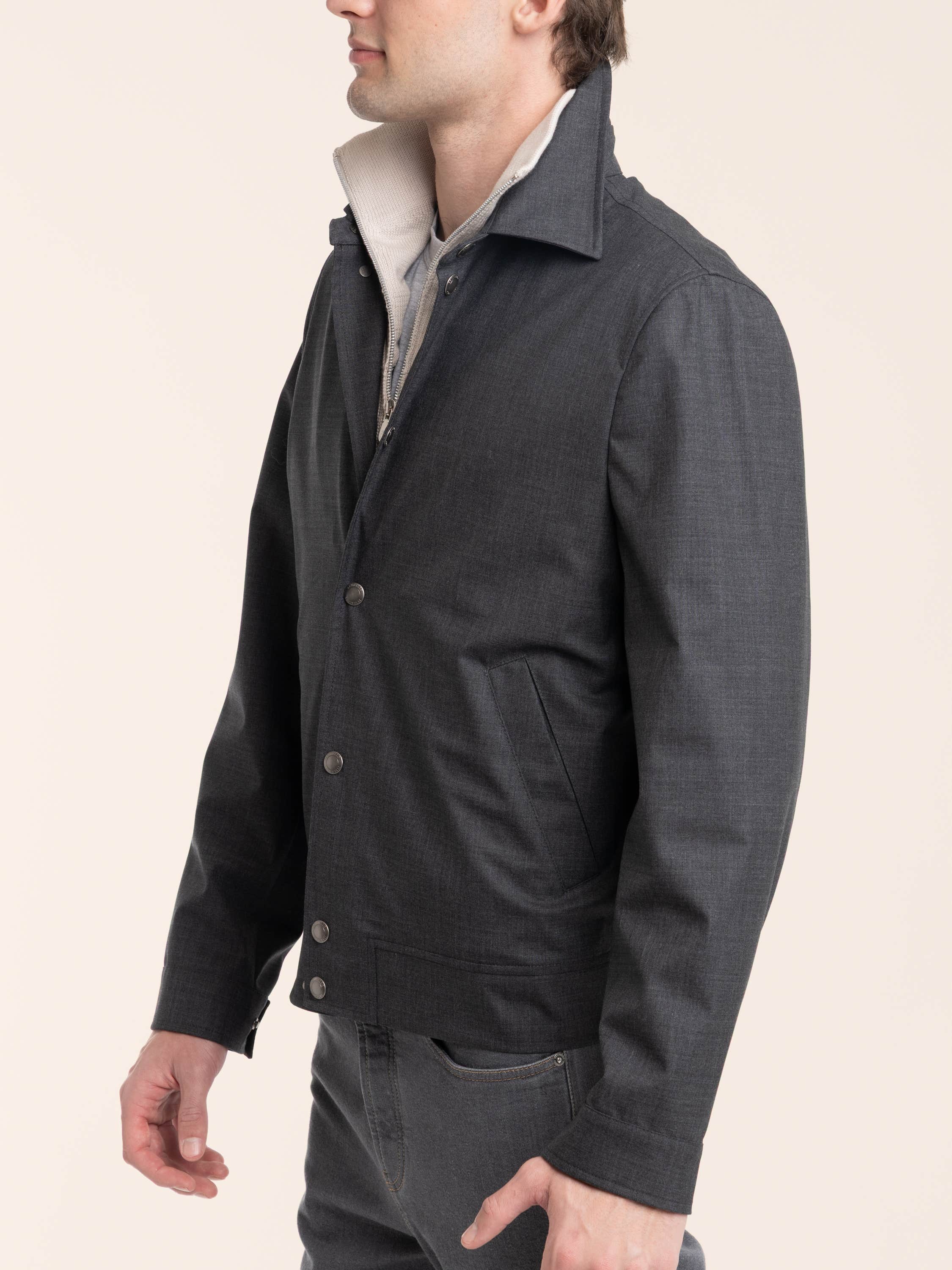 Dark Grey Bonded Virgin Wool Fresco Outerwear Jacket