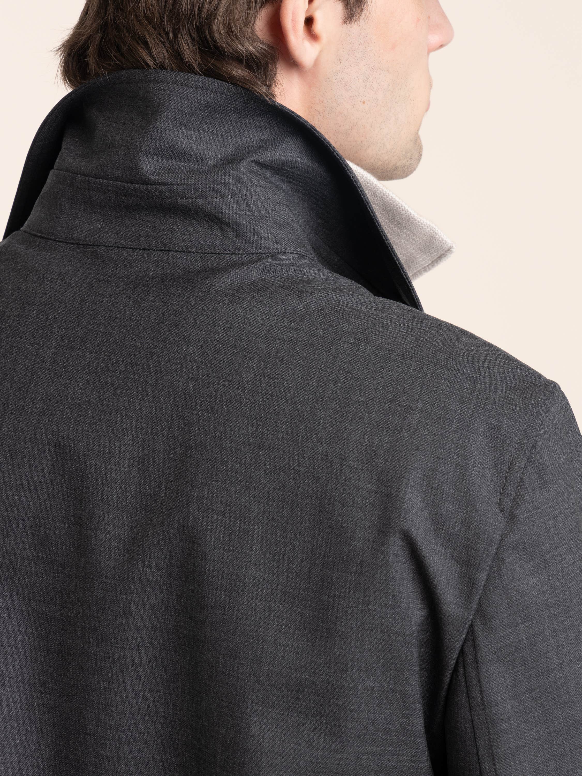 Dark Grey Bonded Virgin Wool Fresco Outerwear Jacket