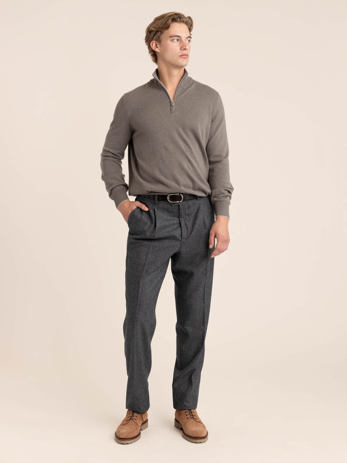 Dark Grey Cashmere Sweater With Half Zip