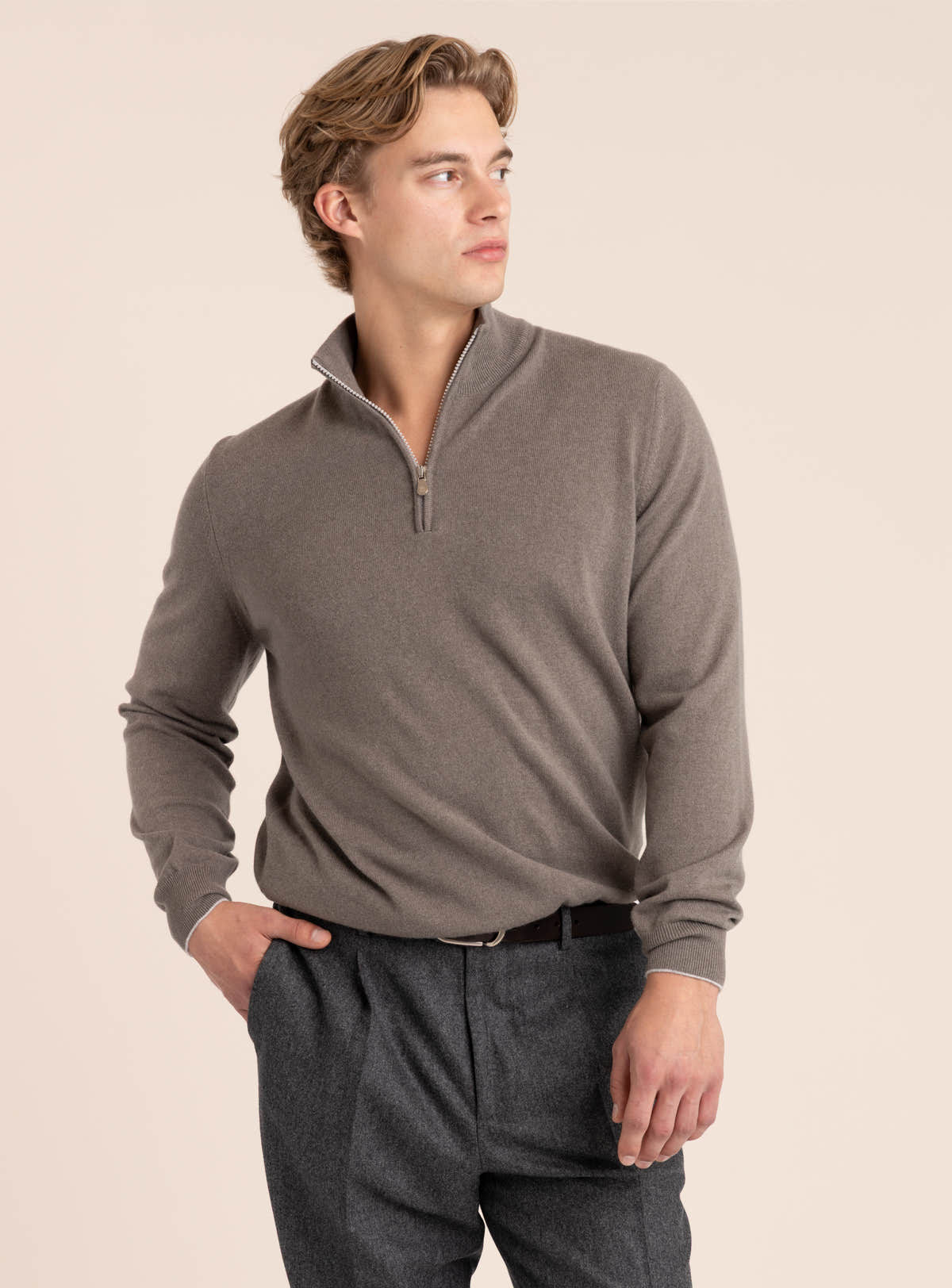 Dark Grey Cashmere Sweater With Half Zip