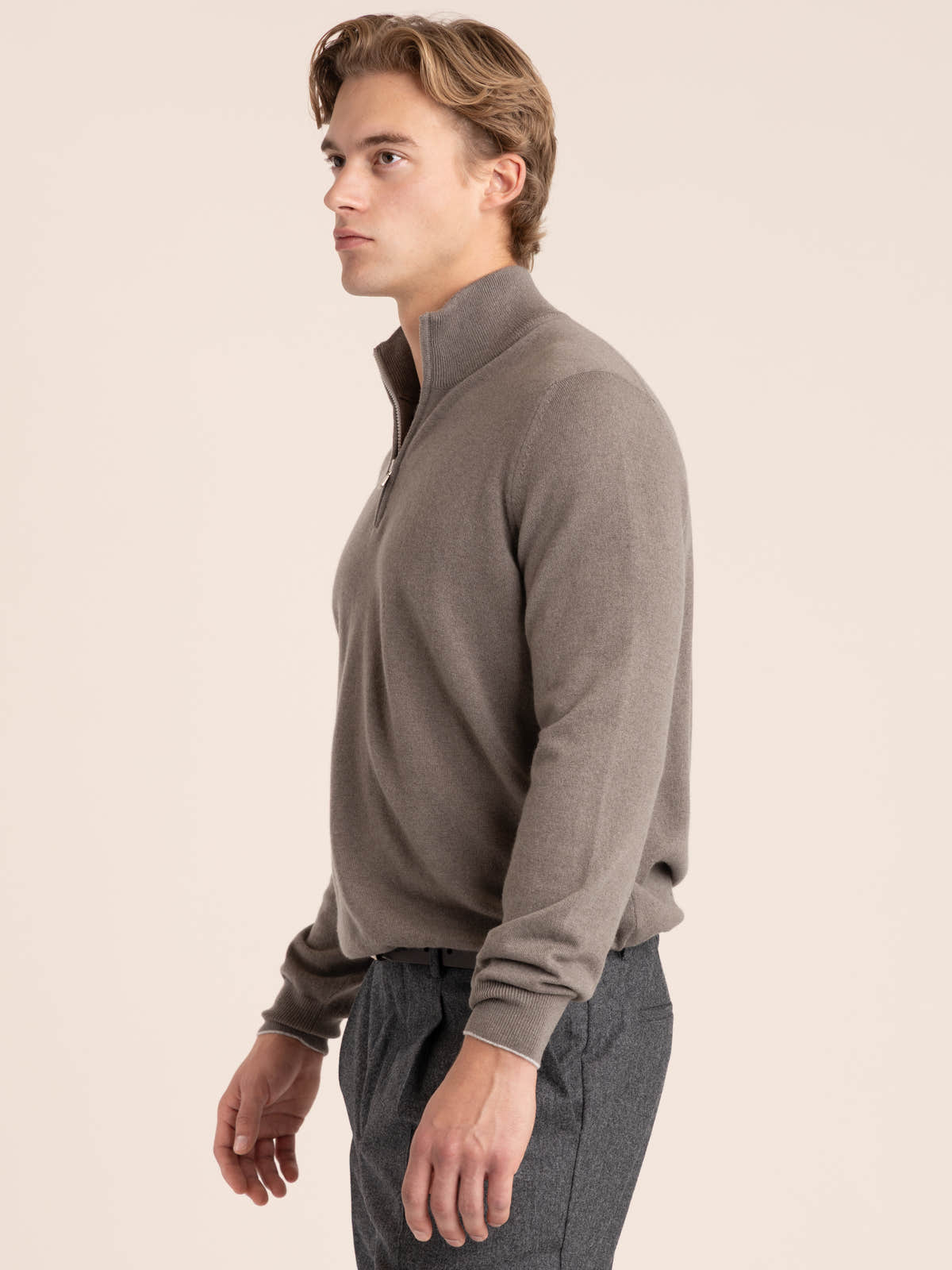 Dark Grey Cashmere Sweater With Half Zip