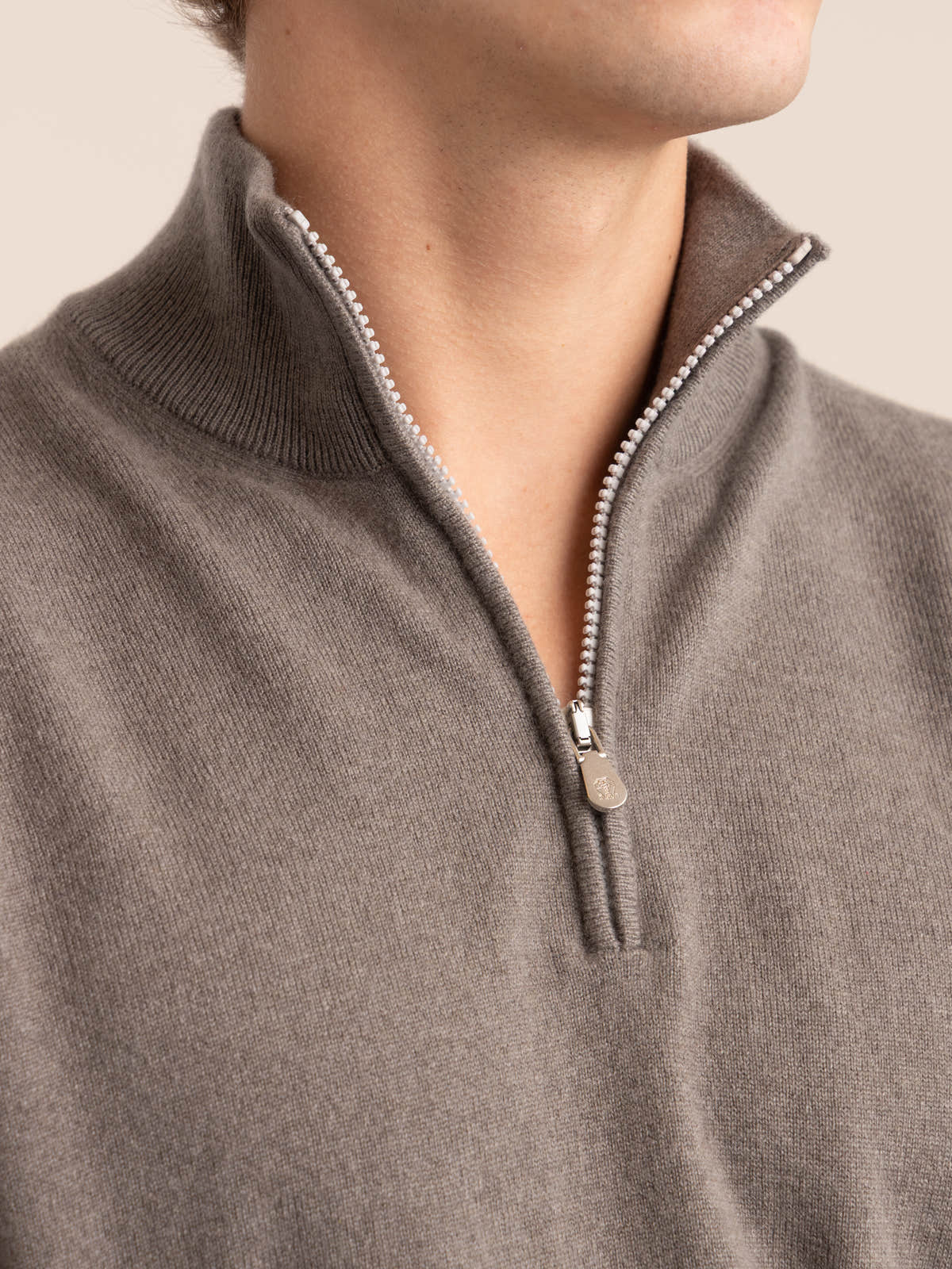 Dark Grey Cashmere Sweater With Half Zip