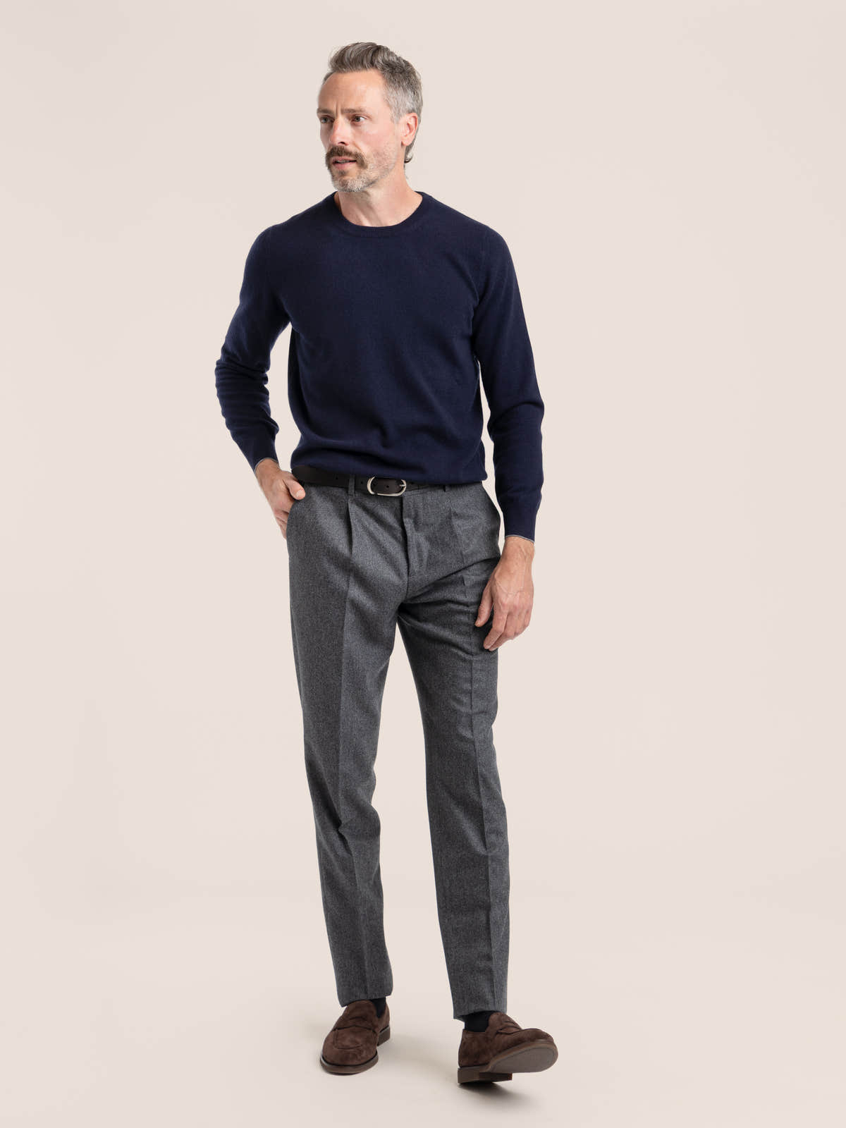 Dark Grey Pleated Virgin Wool Trousers