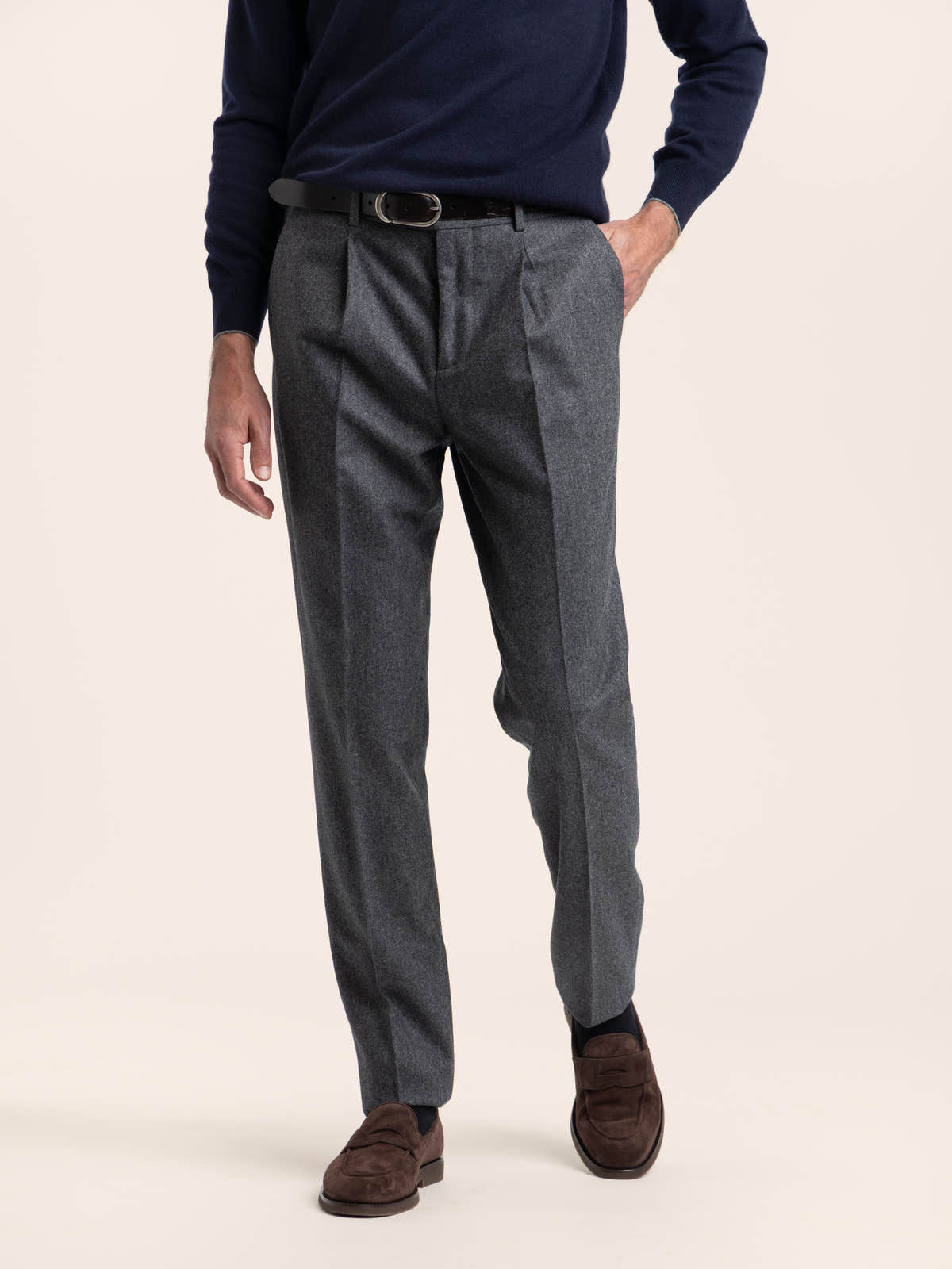 Dark Grey Pleated Virgin Wool Trousers
