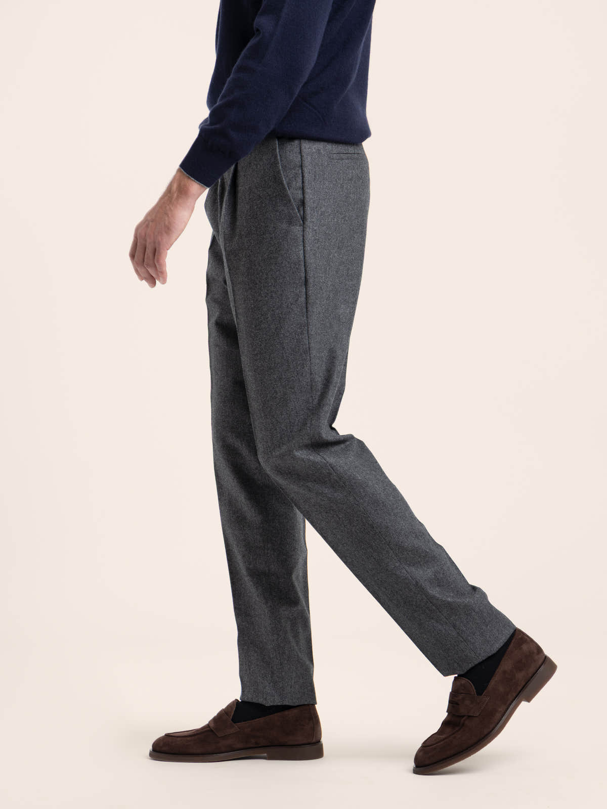 Dark Grey Pleated Virgin Wool Trousers